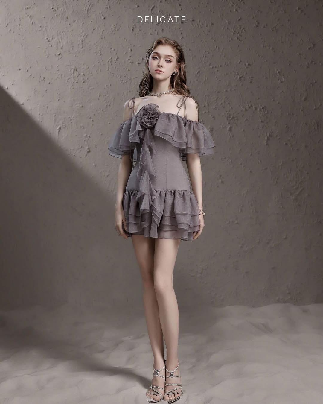 Delicate Rose chiffon camisole dress-grayish purple