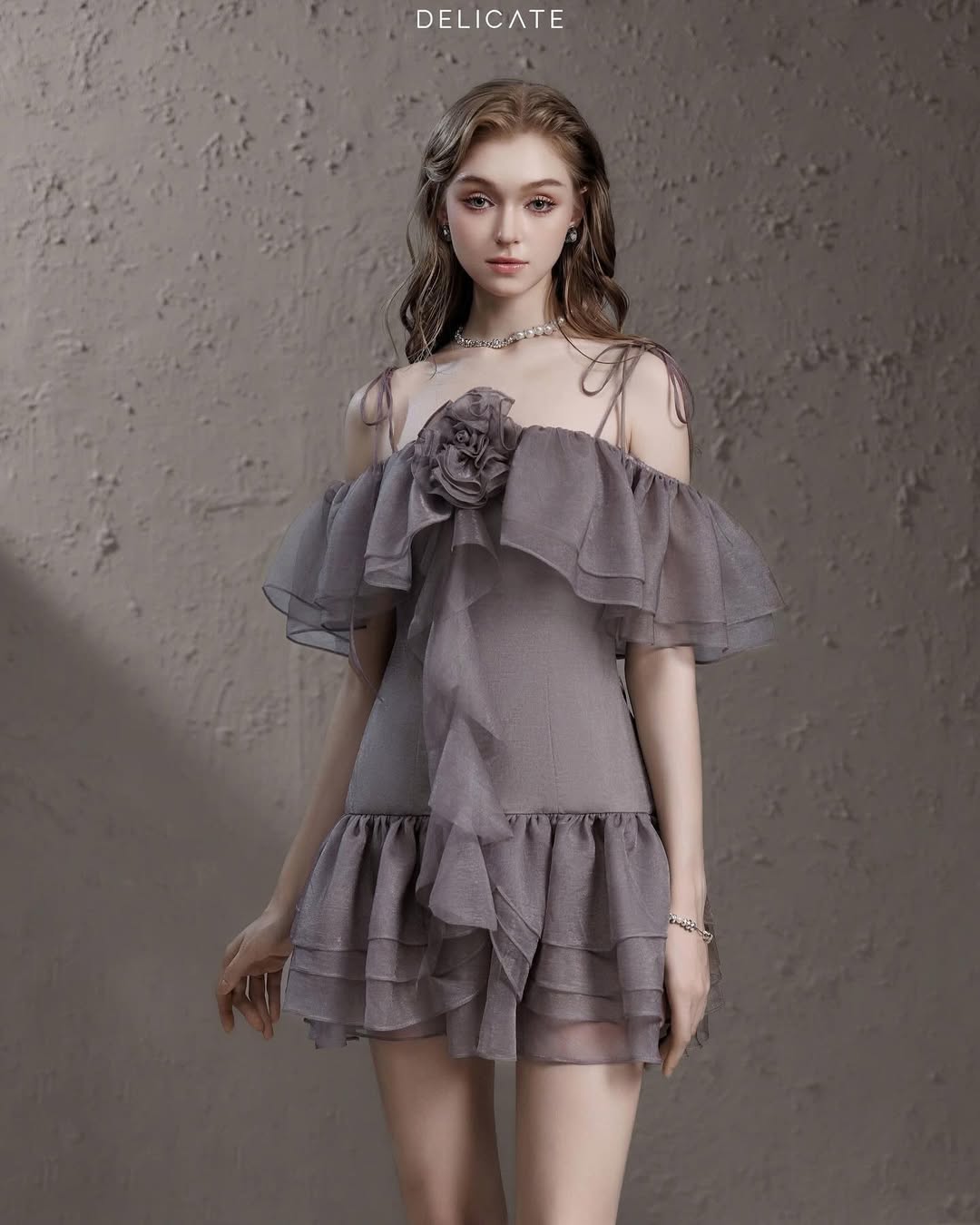 Delicate Rose chiffon camisole dress-grayish purple