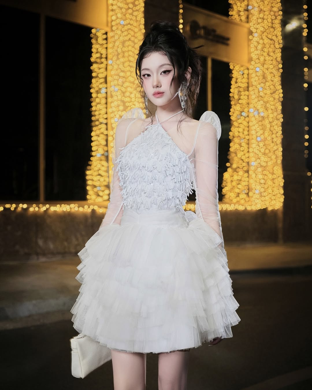 Lovelyn Halter shining fringe puffy dress