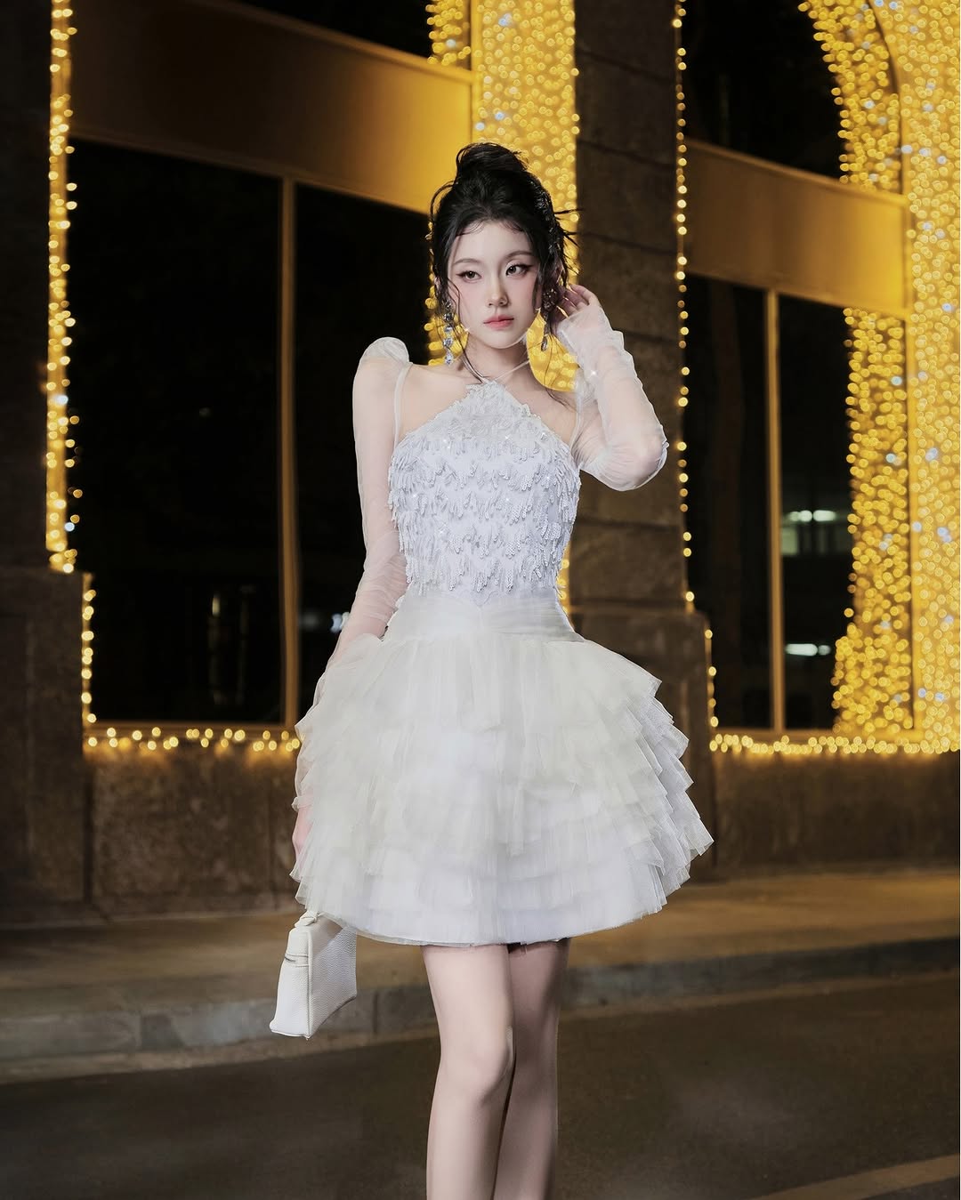 Lovelyn Halter shining fringe puffy dress