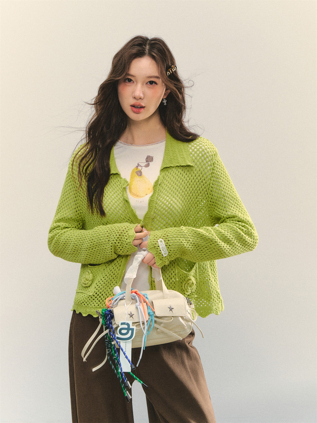 AsGony ASG25322 Hollow flower crochet cardigan