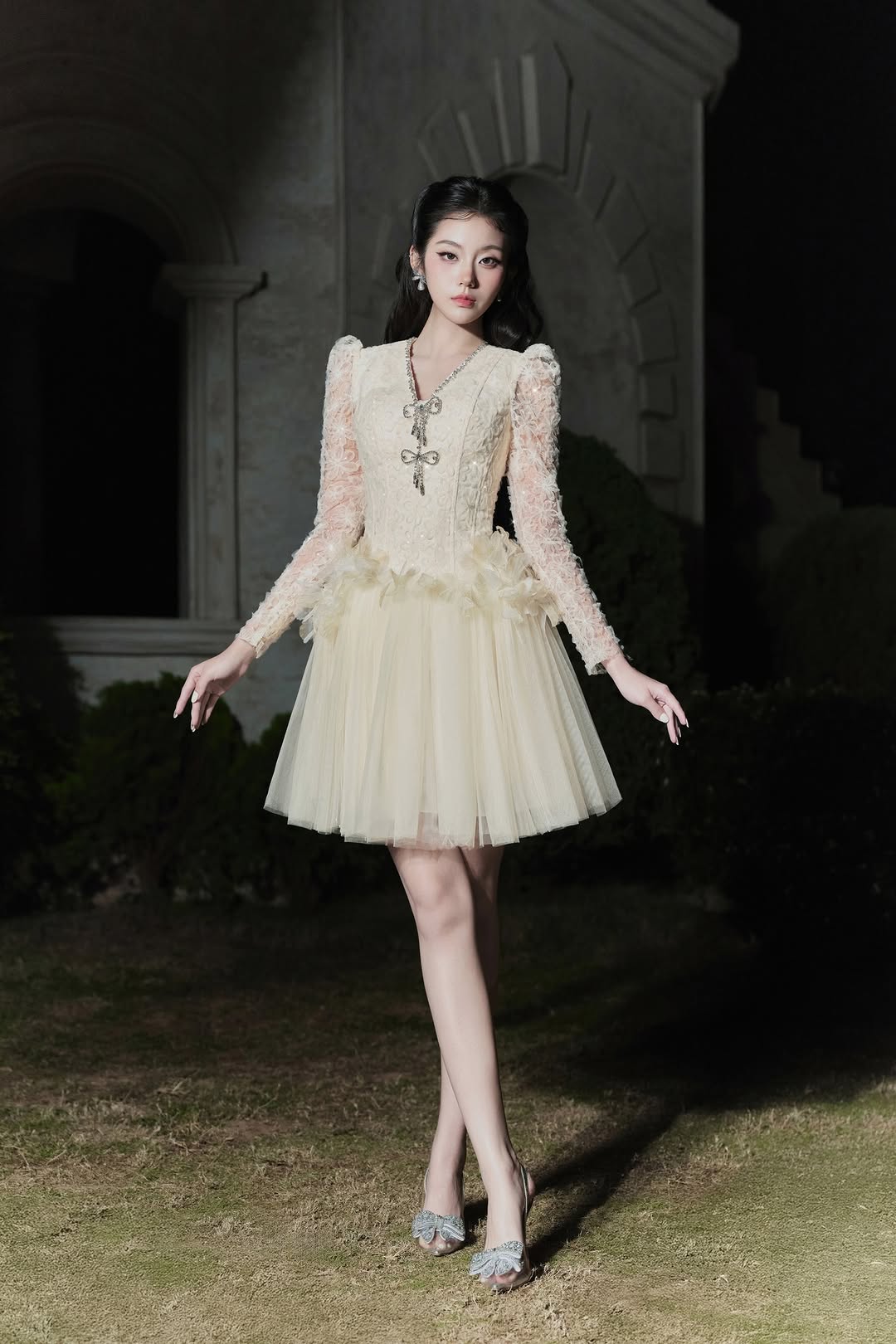 Lovelyn Lace petal tulle dress