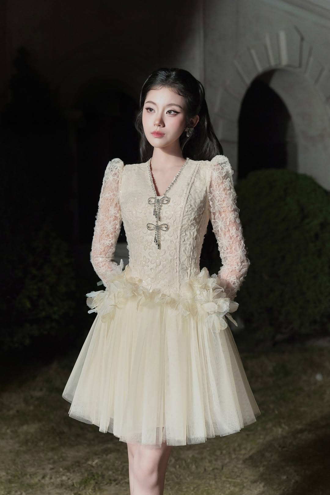 Lovelyn Lace petal tulle dress