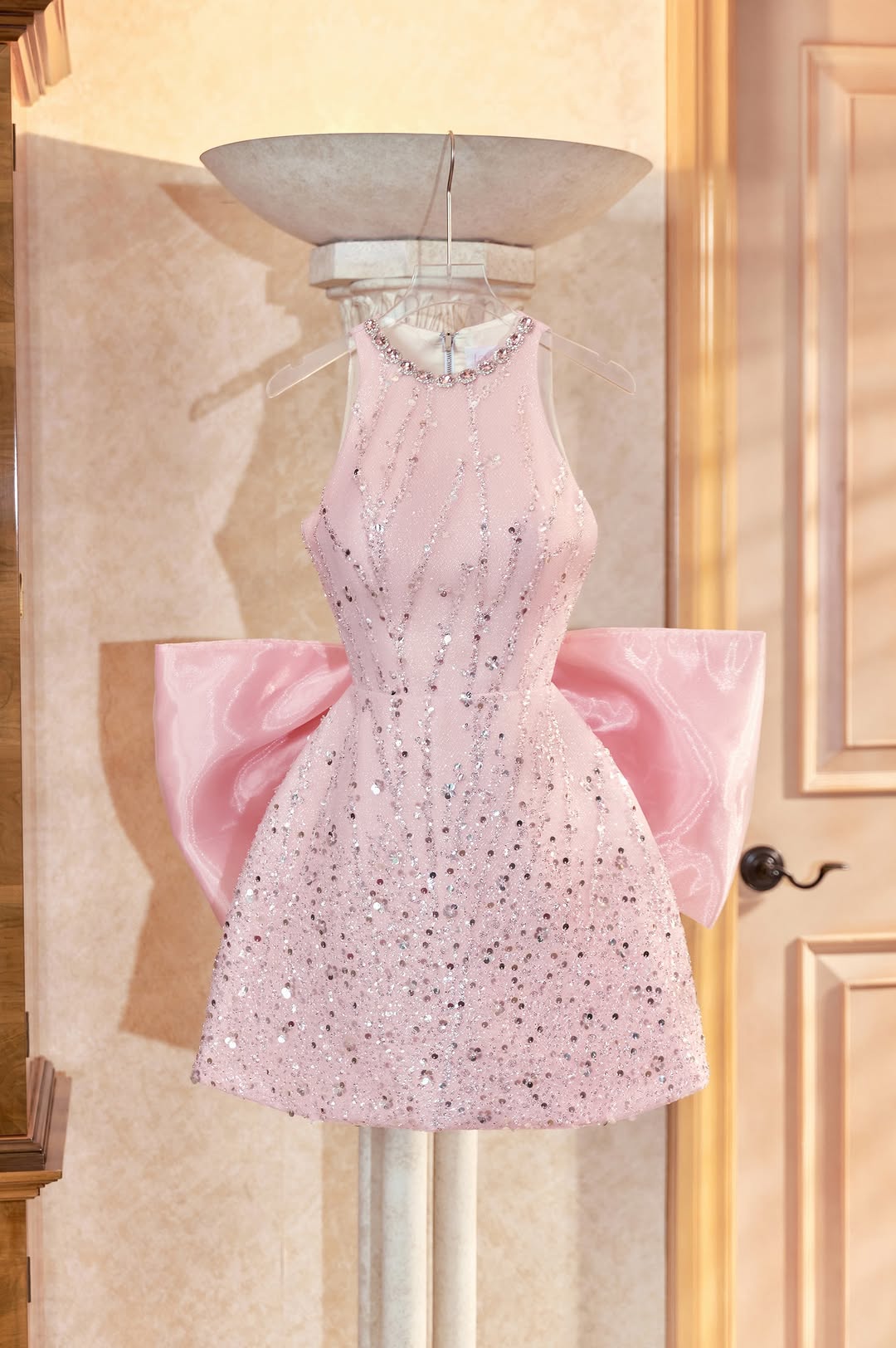 Lovelyn Pink fringe shining bow dress