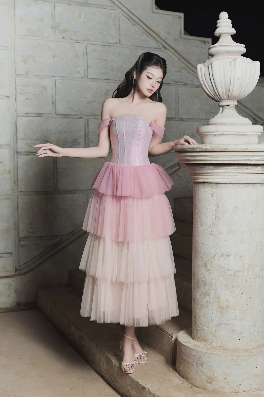 Lovelyn Gradient tiered corset dress