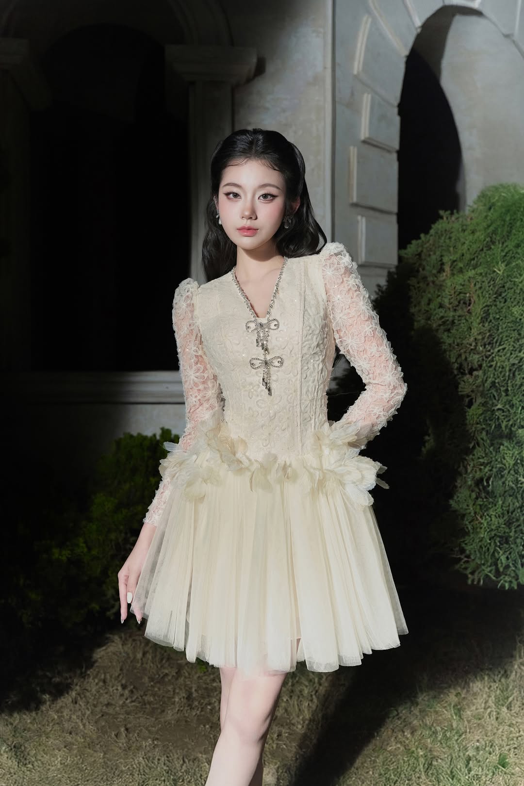 Lovelyn Lace petal tulle dress