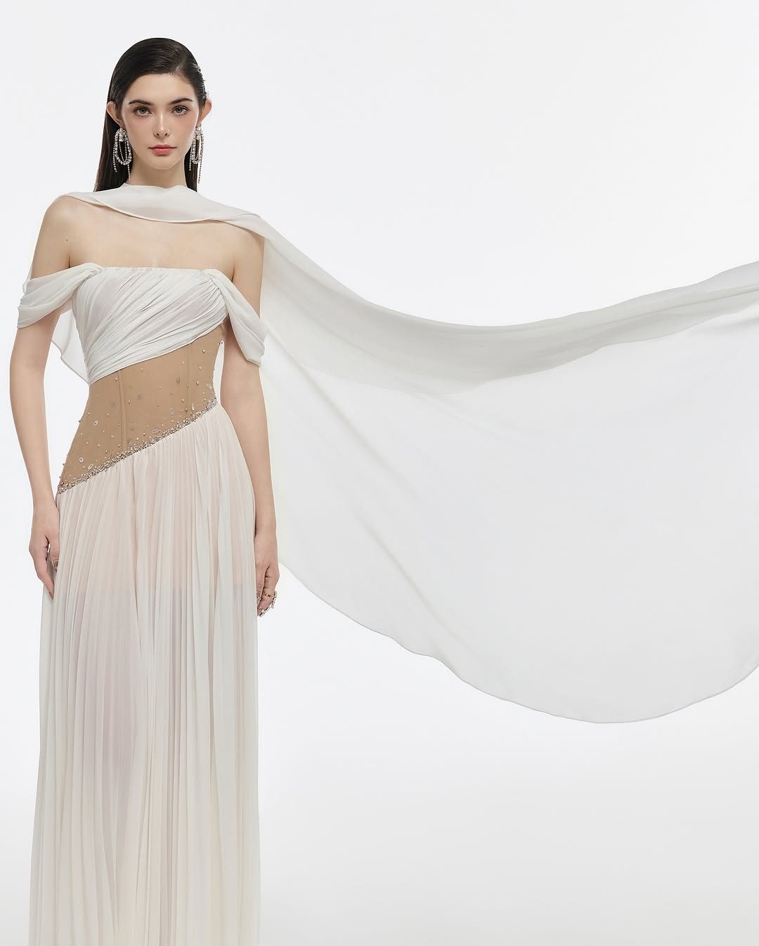 Josephine Chiffon shawl waist cinching dress