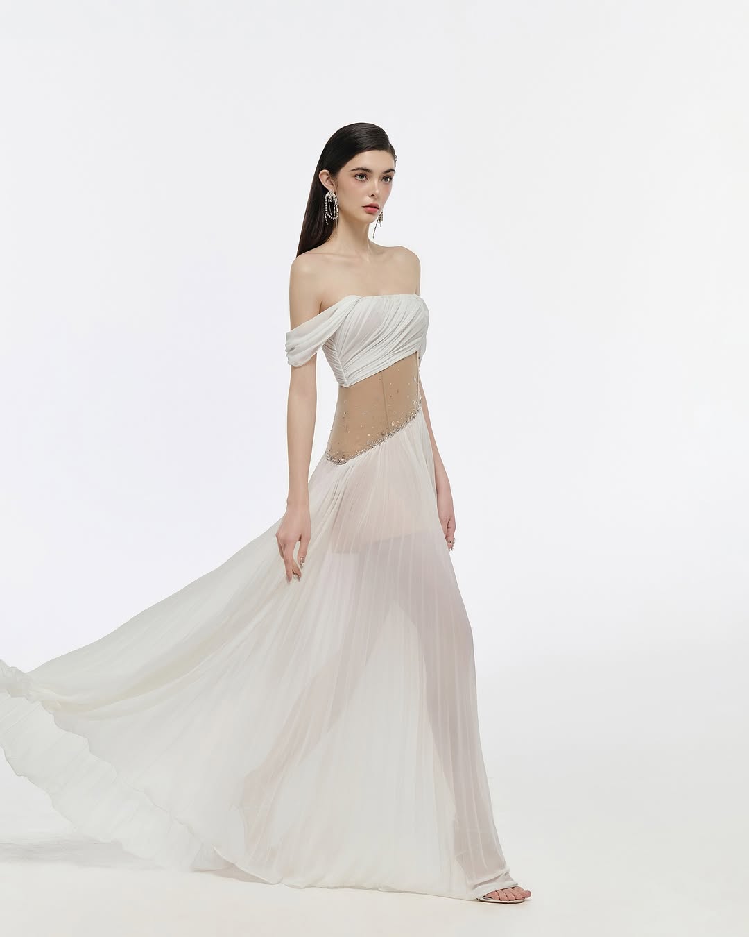 Josephine Chiffon shawl waist cinching dress