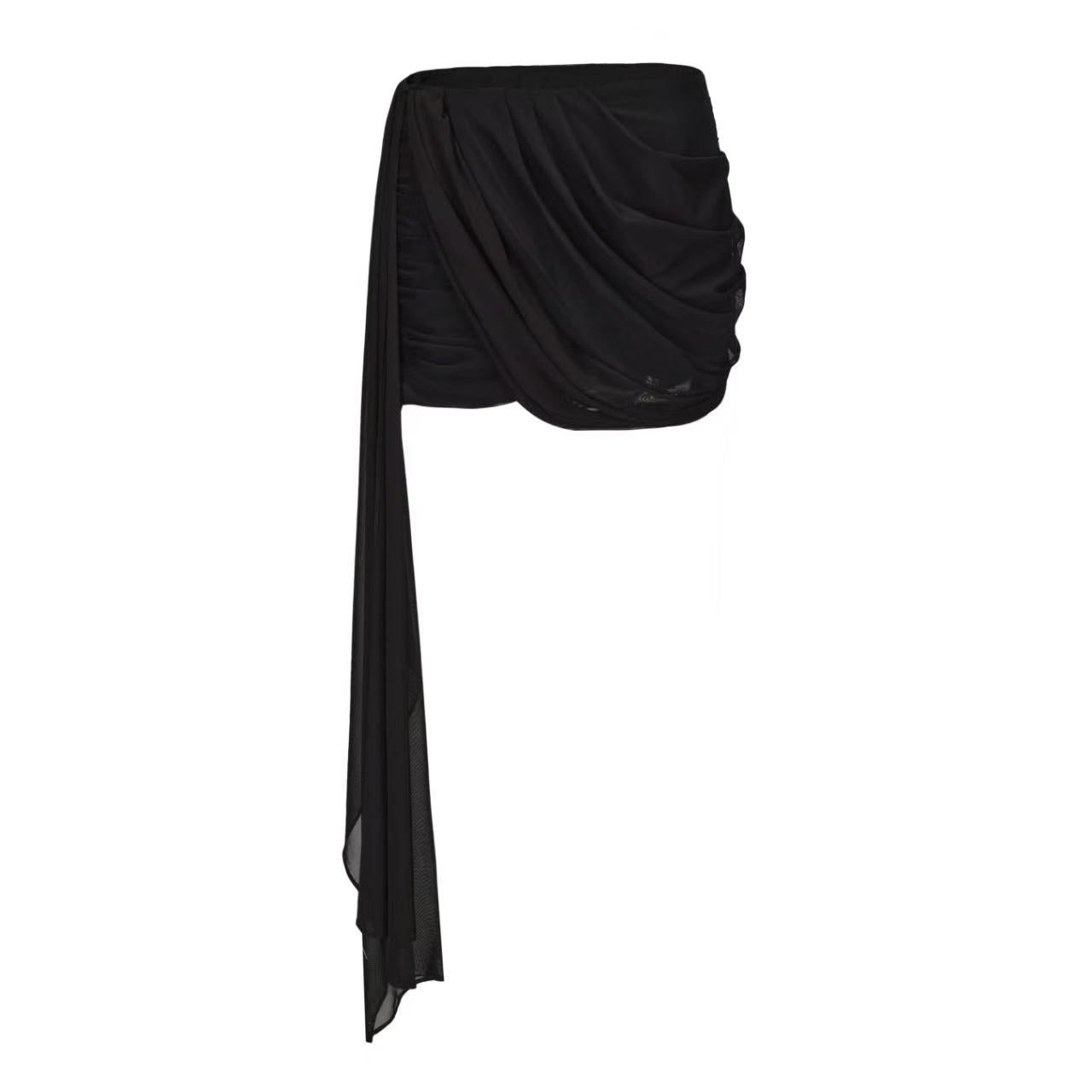 Kingwen Black V-neck long sleeved shirt + Pleated ribbon skirt set (seperate)