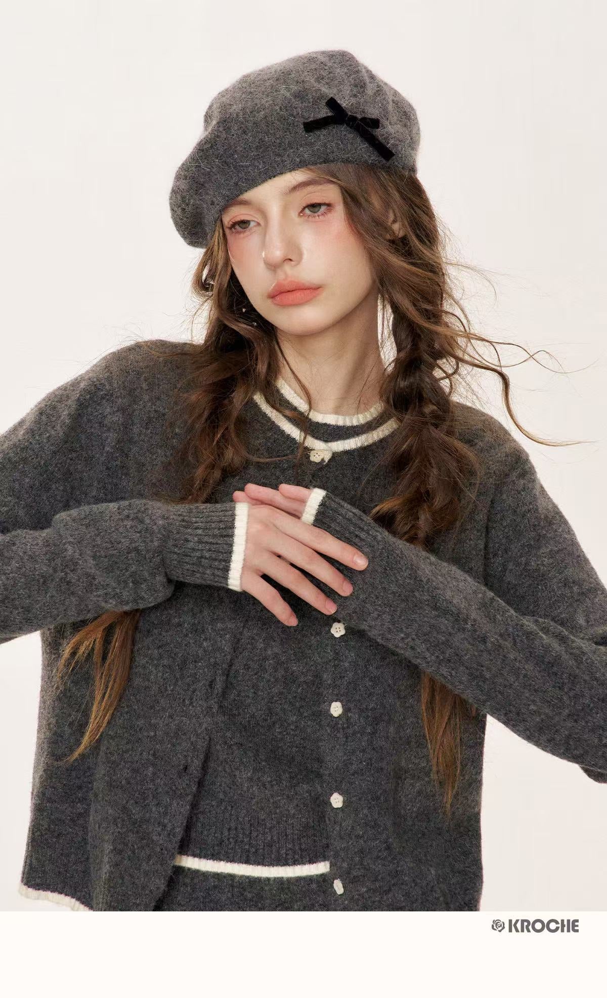 Kroche Wool blend knit three piece set