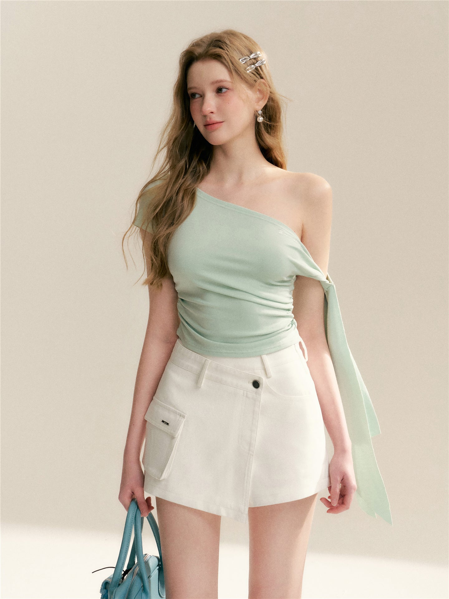 16DEWS 16D246059 High waisted A-line denim skirt and pants