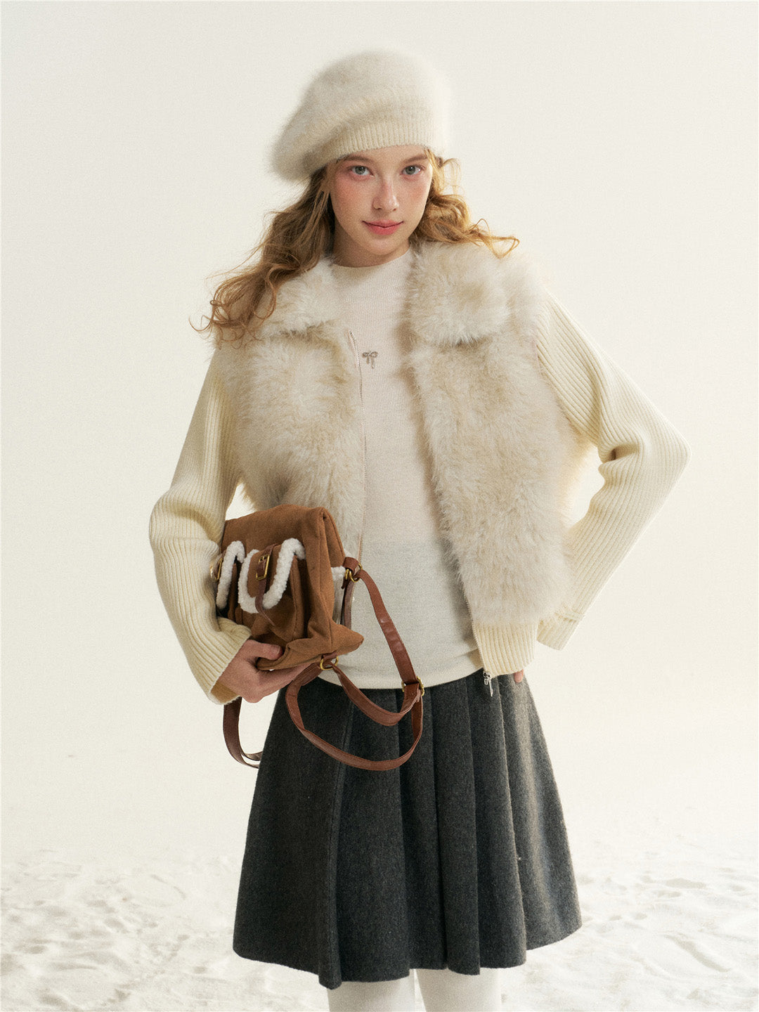 16DEWS 16D25524 Environmentally friendly fur collar coat