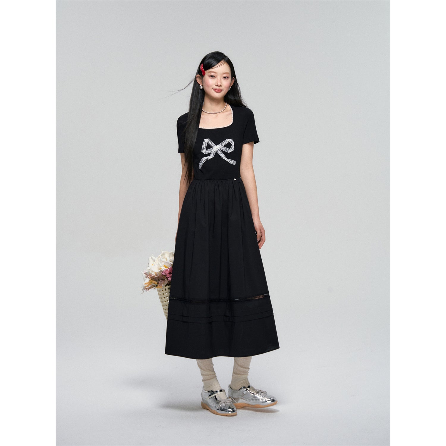 AsGony ASG25055U Splicing lace bow dress