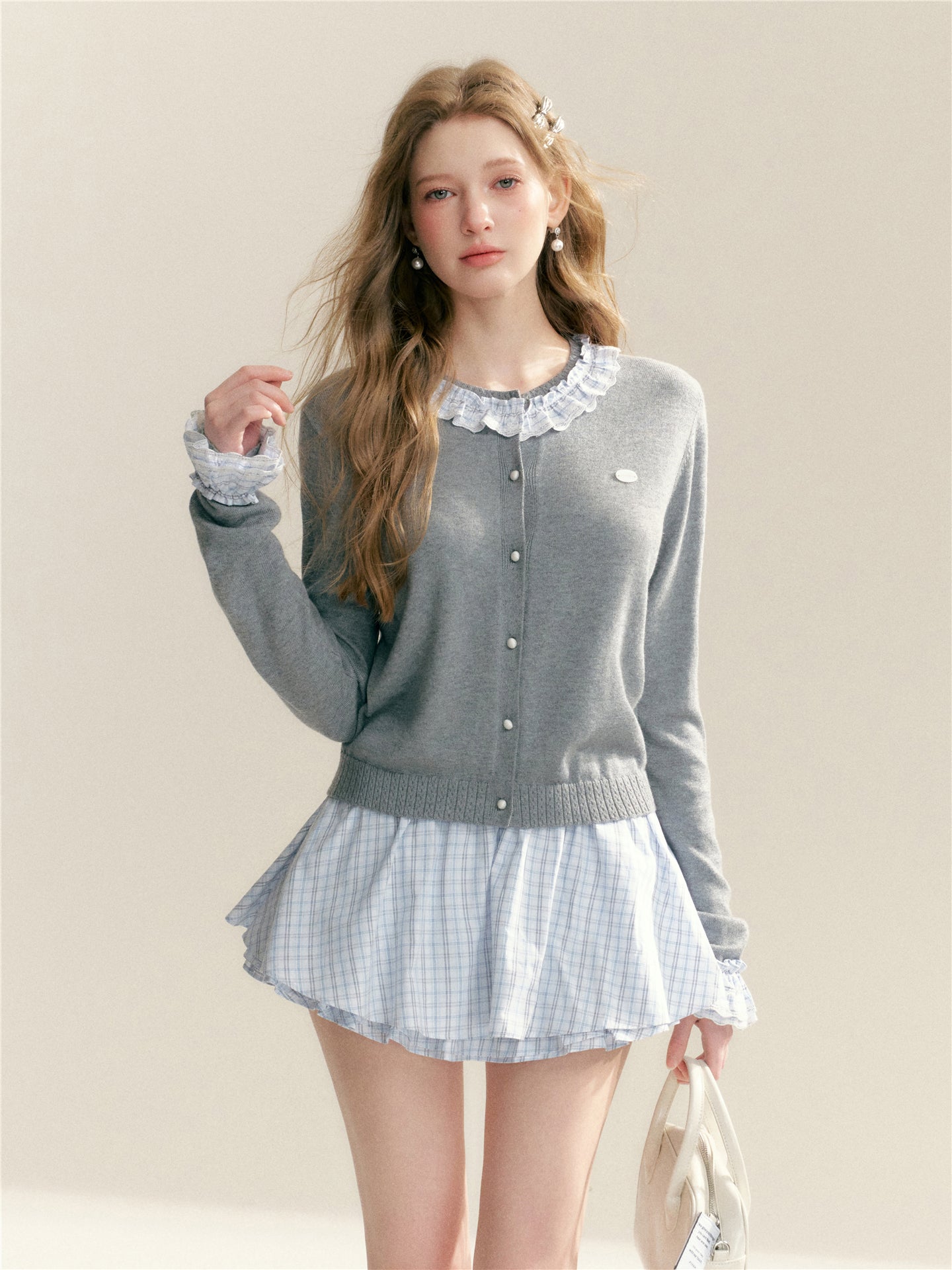 16DEWS 16D26010 Blue plaid waistless A-line puffy skirt