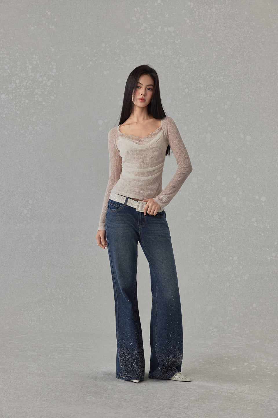 NONCESTNON N240 Lace collar long sleeved top