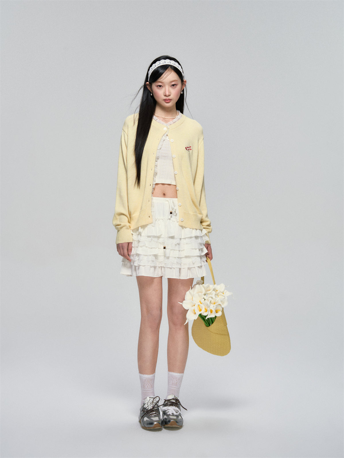 AsGony ASG25085 Lace contrasting tiered skirt