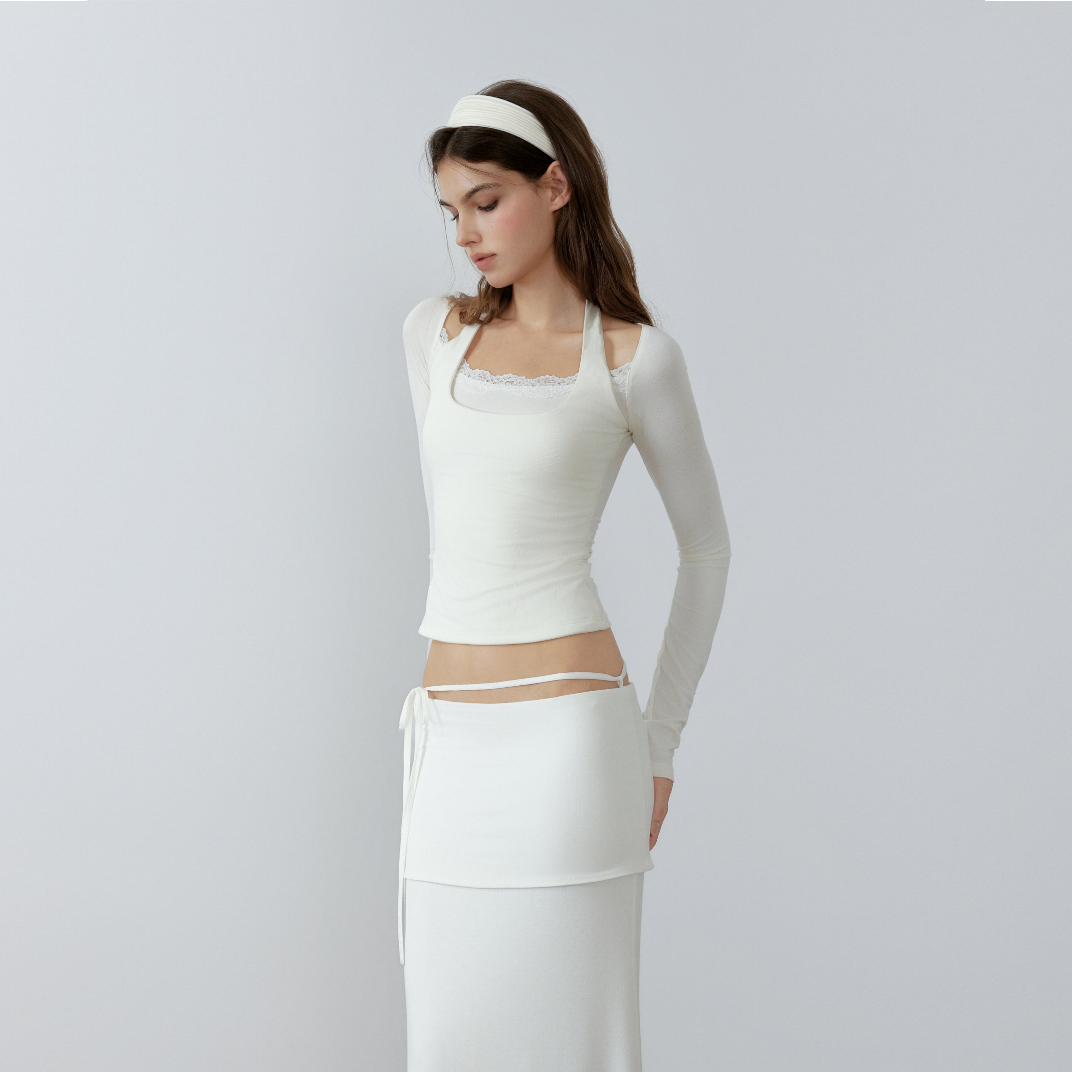 NONCESTNON N228 Fake two piece white long sleeve top