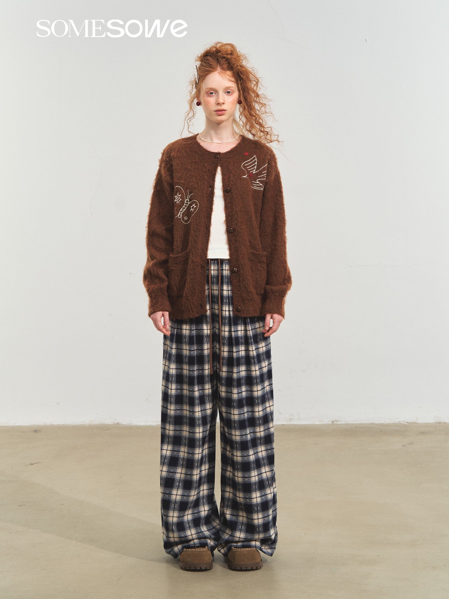 SOMESOWE S2508220 Lazy plaid wide leg casual pants
