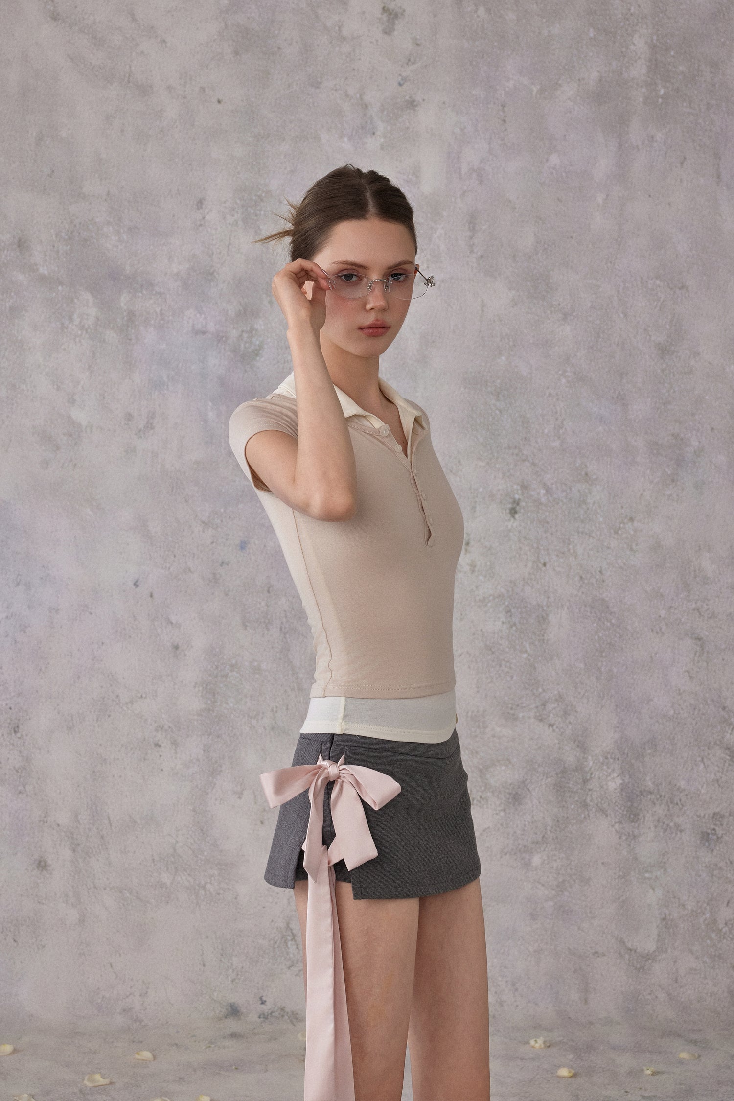 NOMEANSNO N167 Satin pink bow low waisted skirt