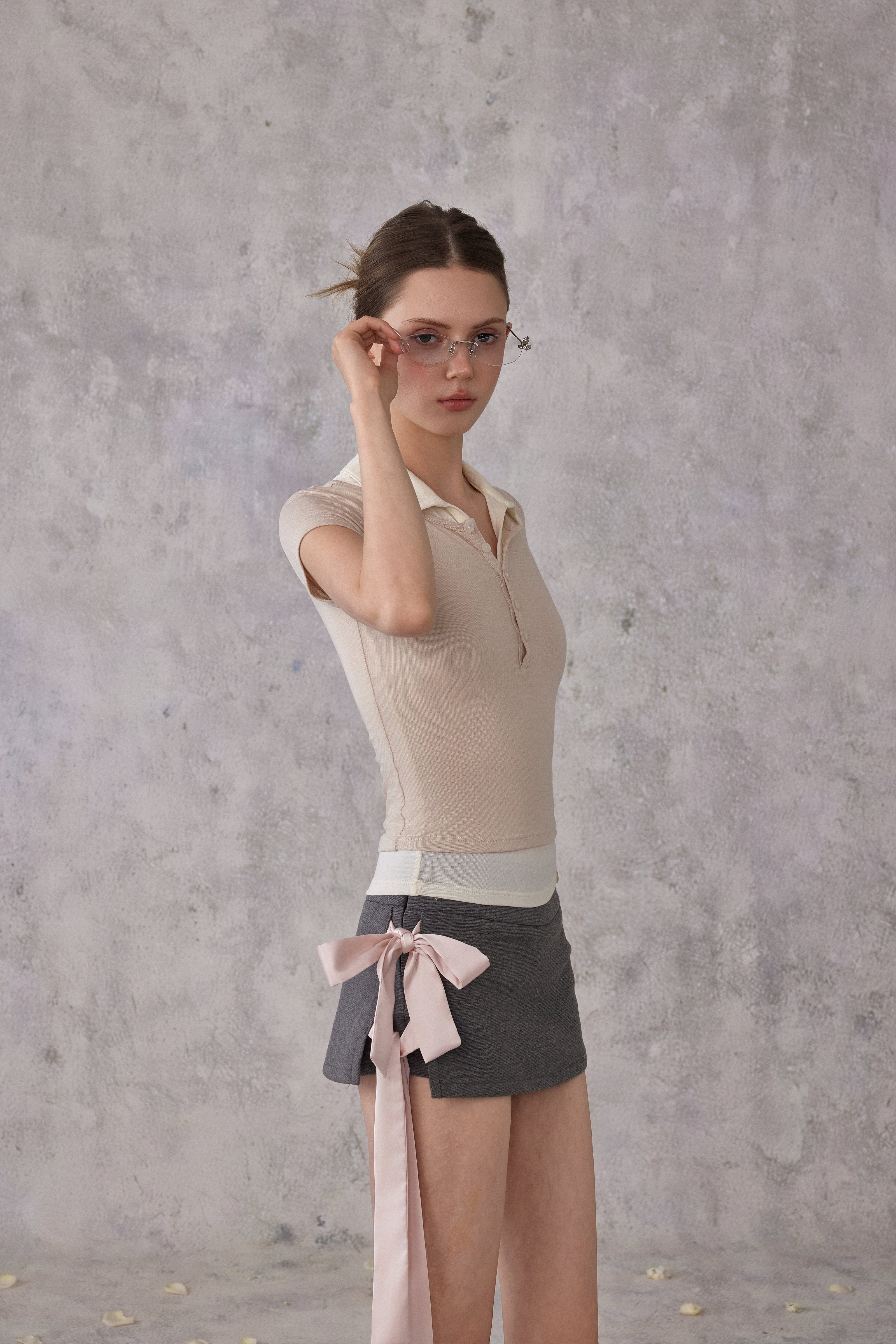 NOMEANSNO N167 Satin pink bow low waisted skirt