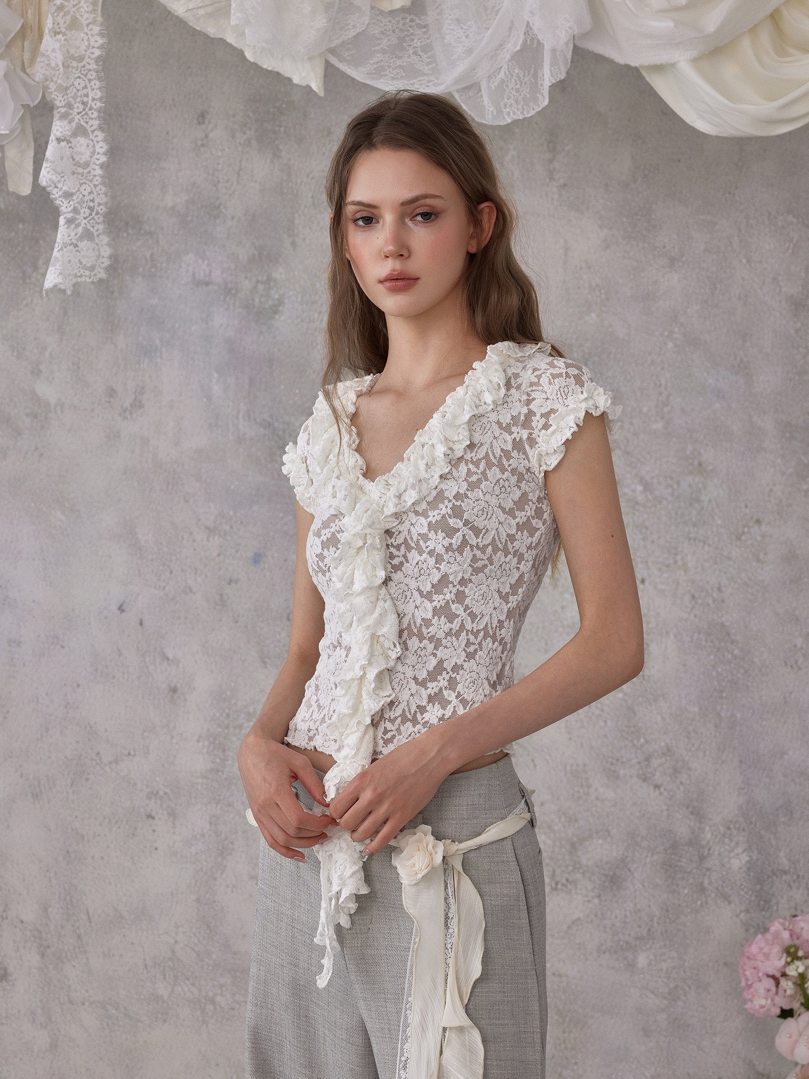 NOMEANSNO N182 Lace short sleeved top