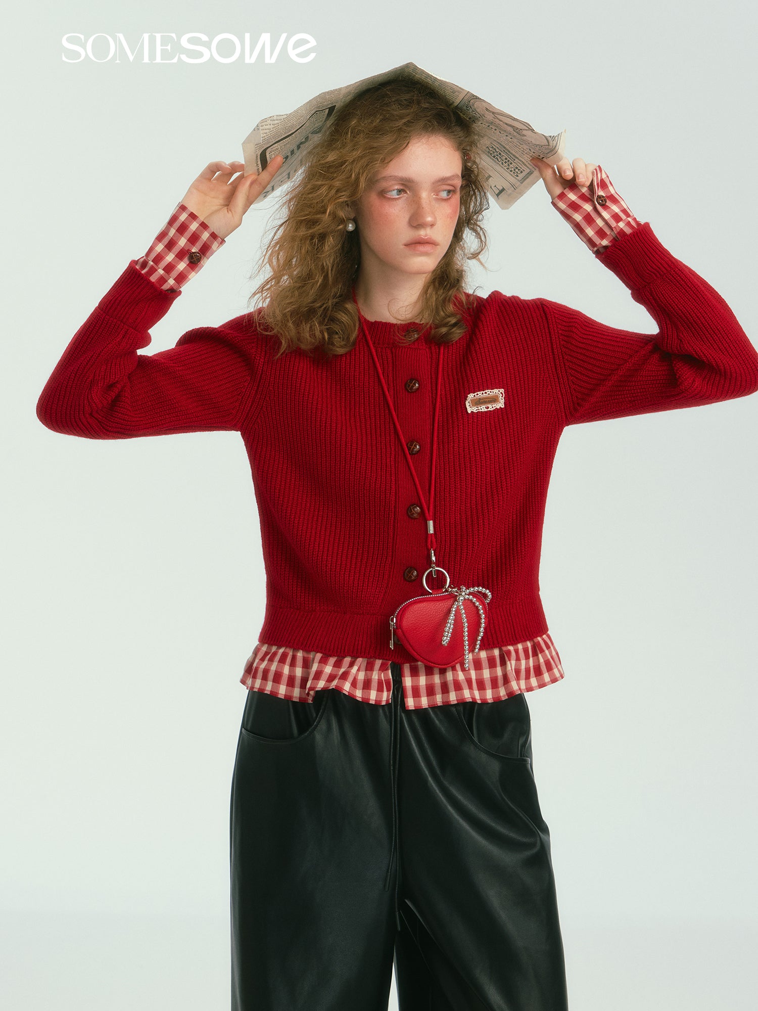 SOMESOWE S2407260 Vintage plaid lace sweater cardigan(2colors)