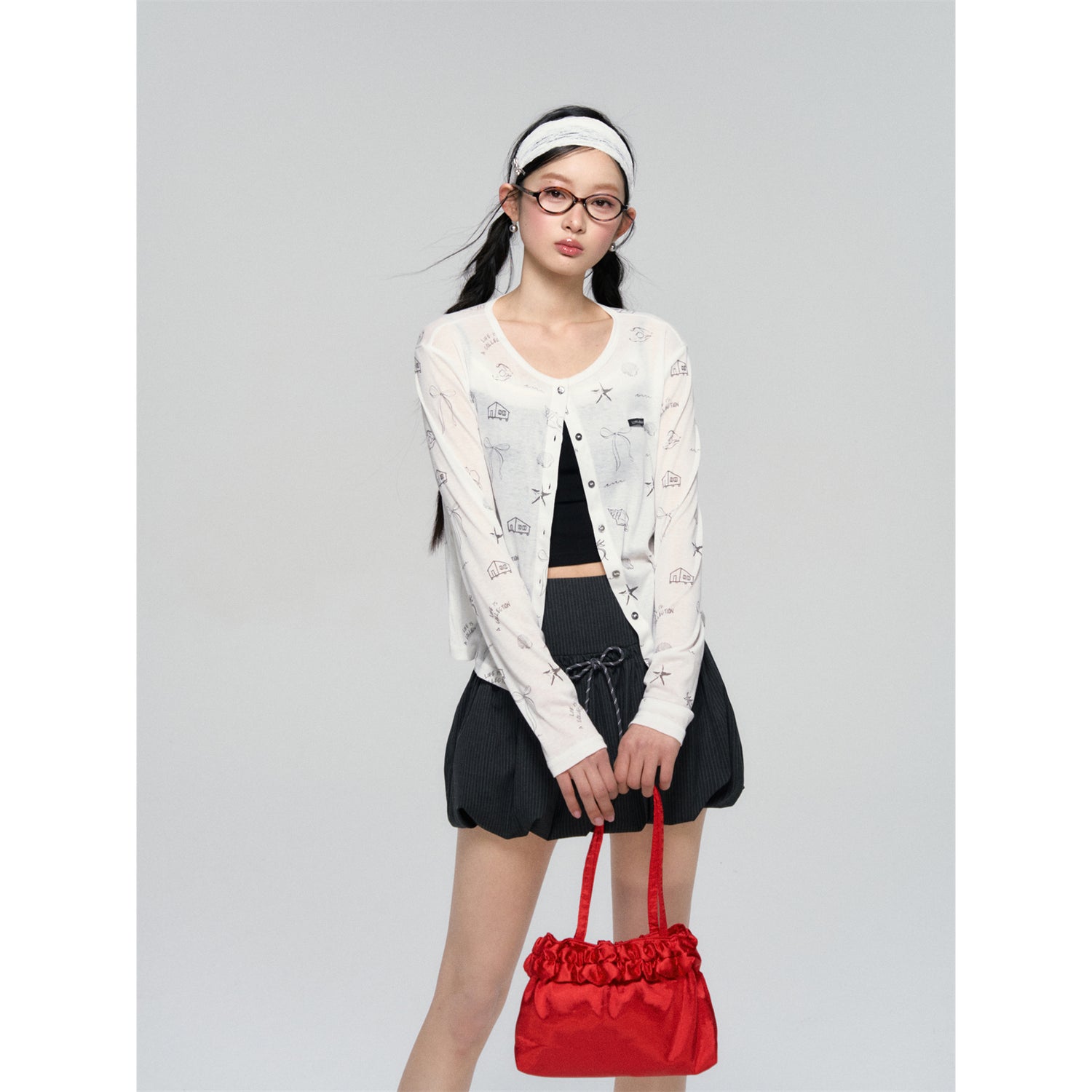 AsGony ASG25075 Printed lightweight knitted cardigan