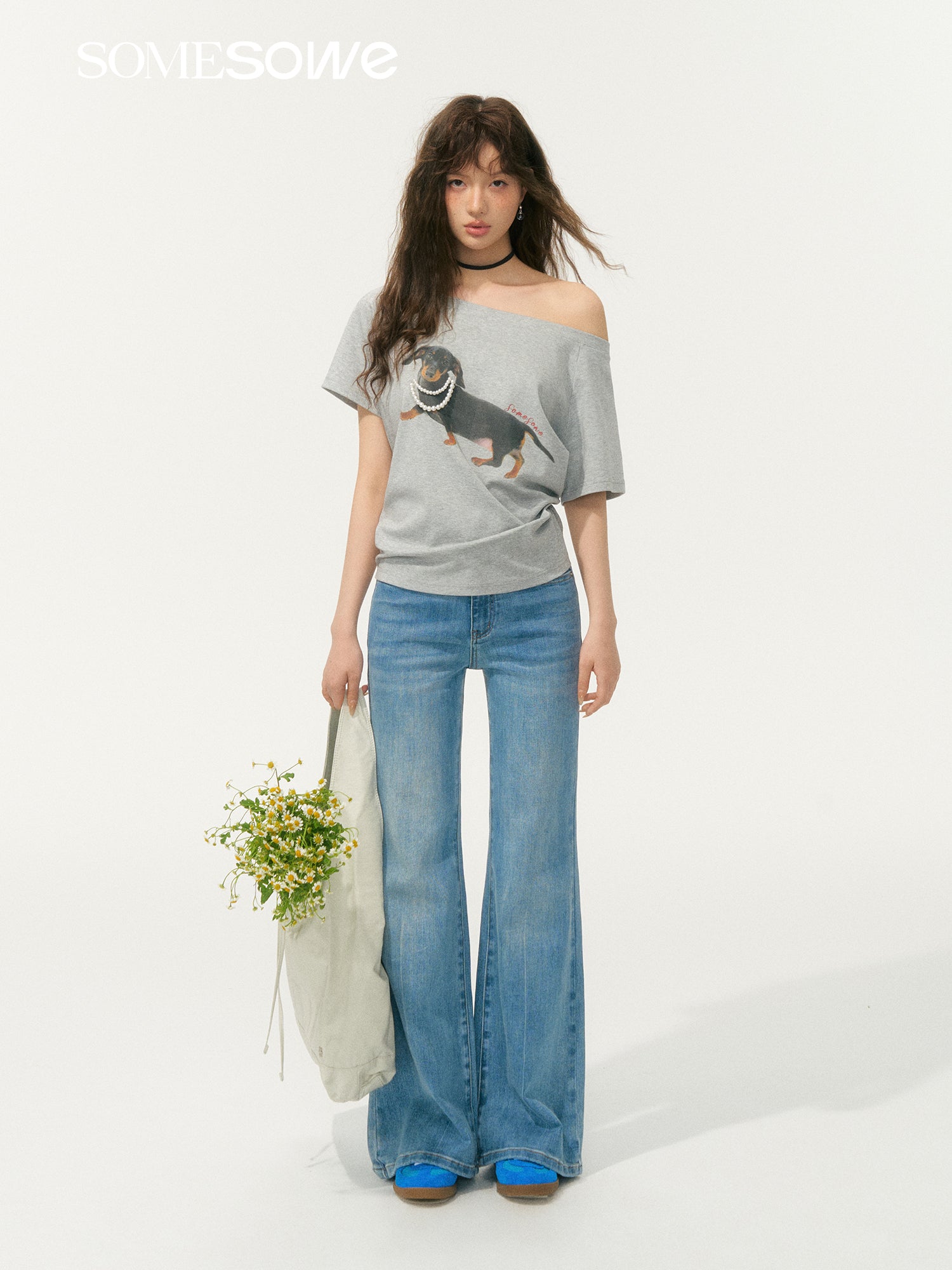 SOMESOWE S2508063 Lace micro flared jeans