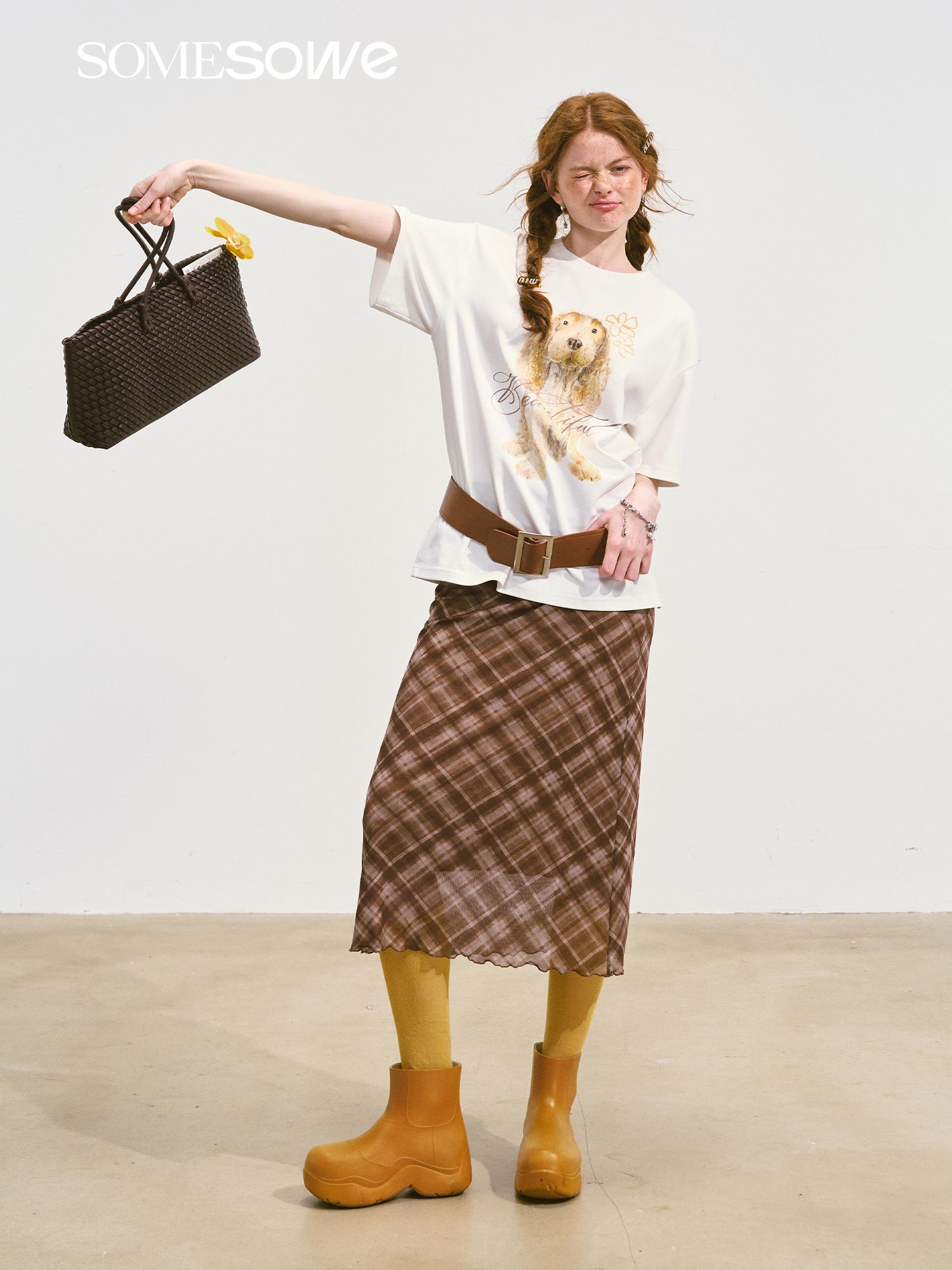 SOMESOWE S2508092 Plaid mesh elastic skirt
