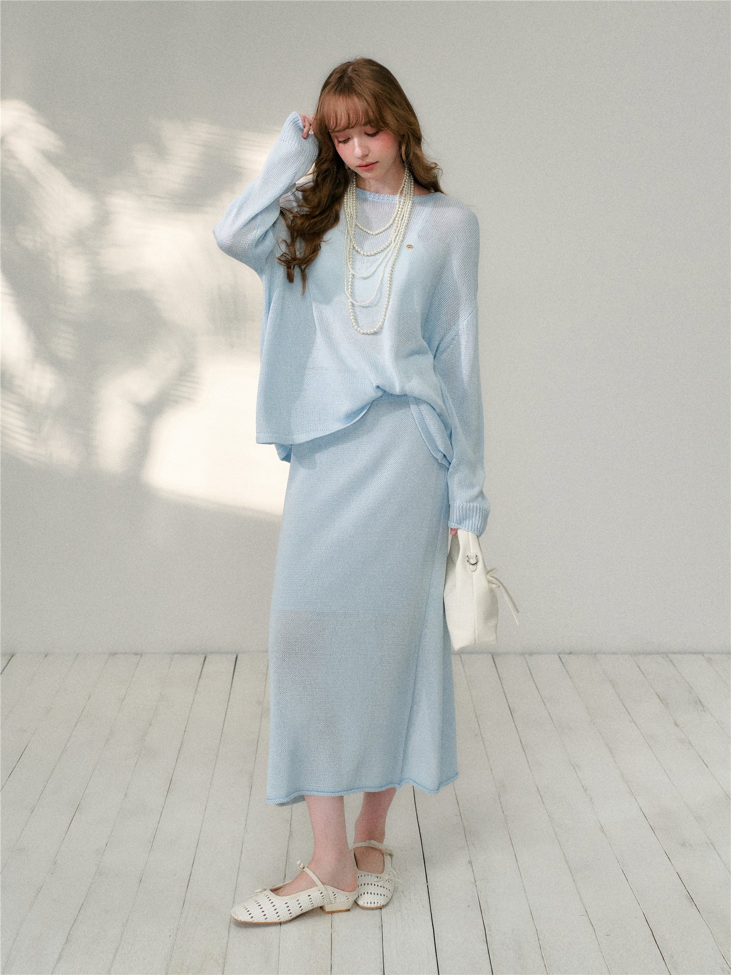 16DEWS 16D26086&16D26087 Lyocell loose fitting pullover knitted sweater + skirt