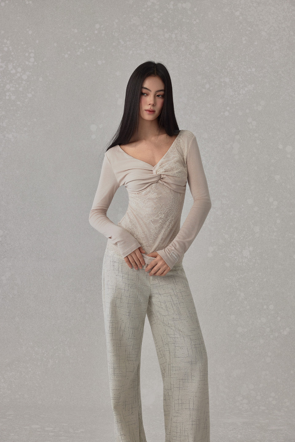 NONCESTNON N251 Lace knot long sleeved top