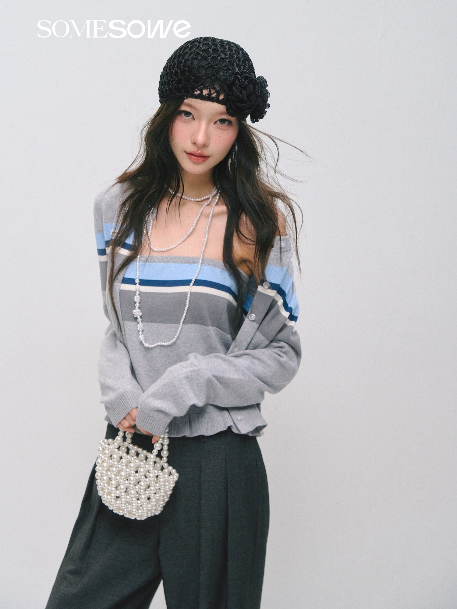 SOMESOWE S2509028 Ruffle strapless cardigan set