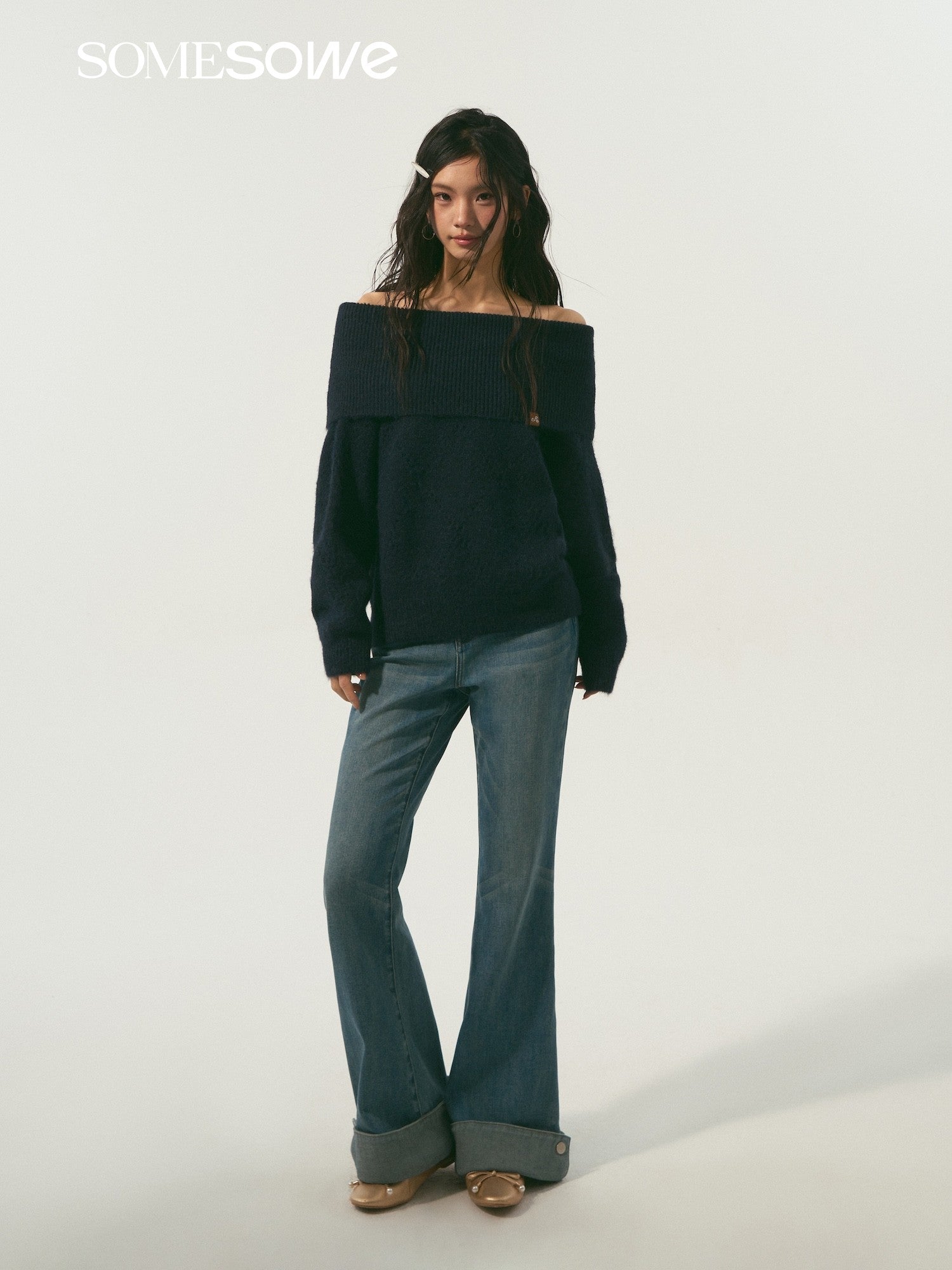 SOMESOWE S2609011 Flanged slightly flared denim pants