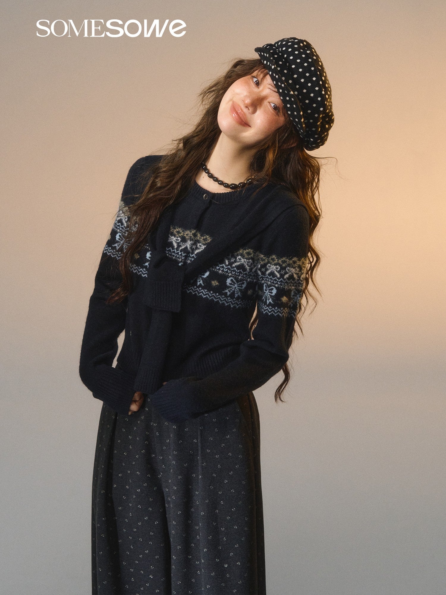 SOMESOWE S2508277 Fair Island Bow Fake Two Sweater
