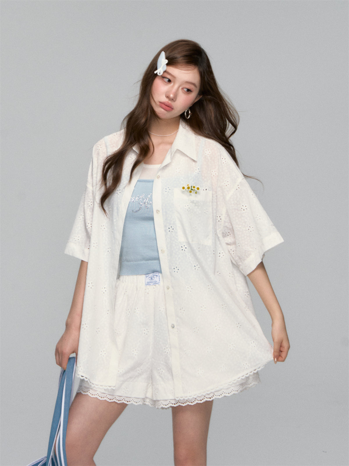 AsGony ASG25114&ASG25115 Cotton loose short sleeved shirt + shorts set (seperate)
