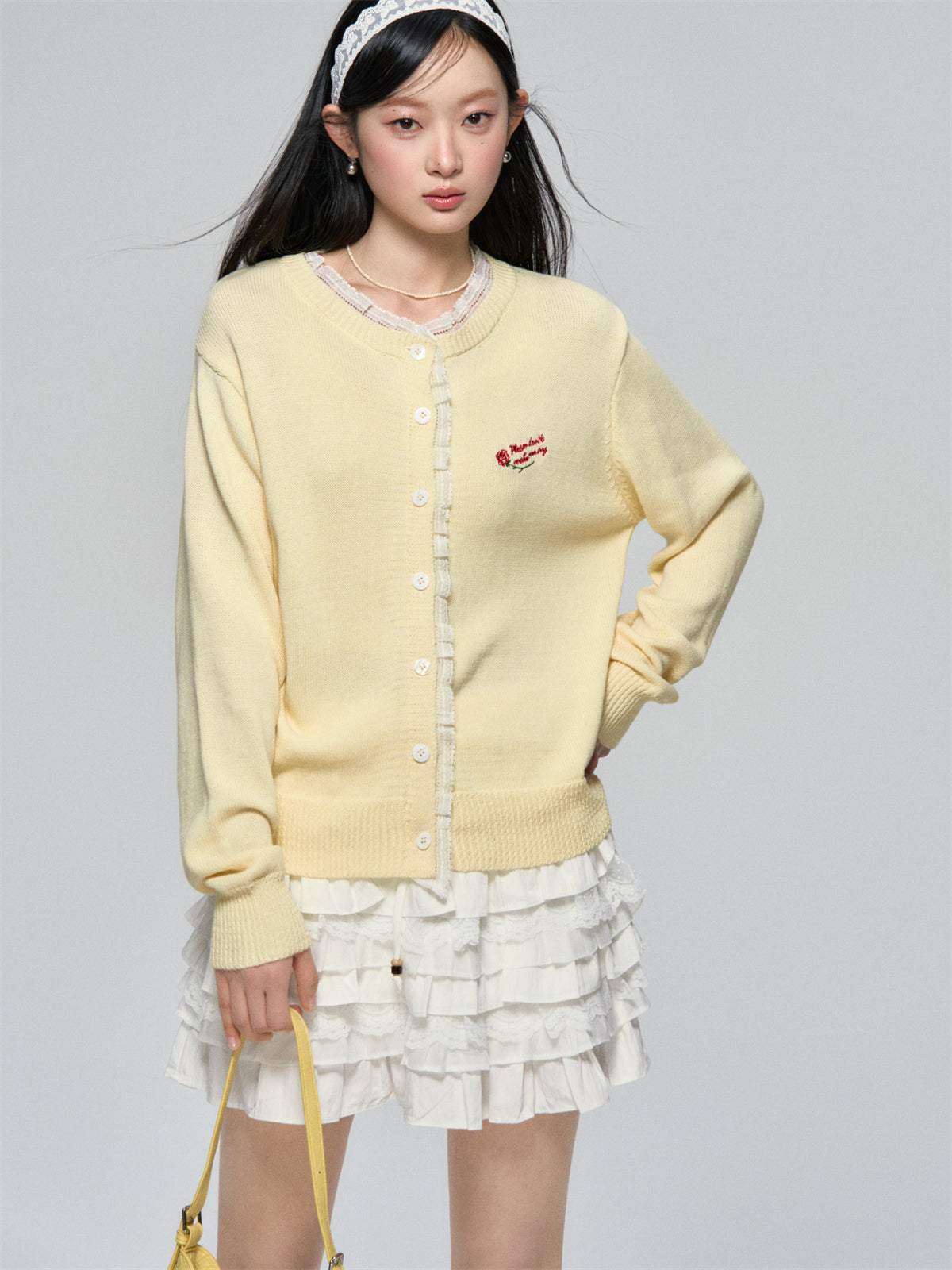 AsGony ASG25079 Rose embroidery lace knit cardigan