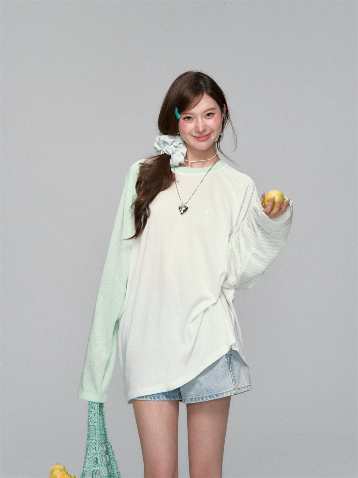 AsGony ASG25271 Striped contrasting sunscreen cover shirt