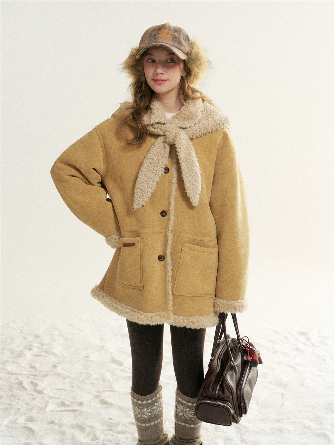 16DEWS 16D25532 Fur integrated mid length jacket