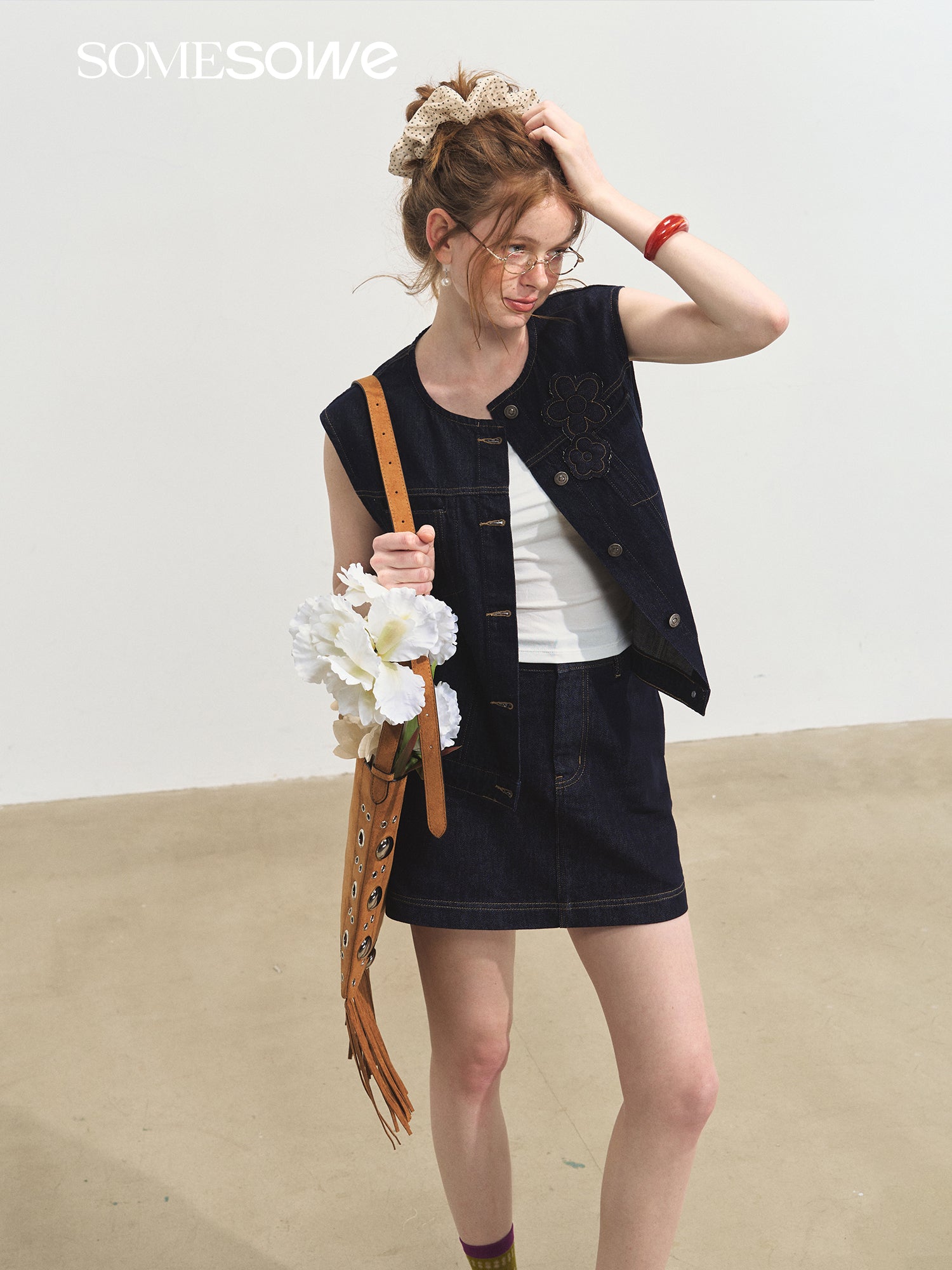 SOMESOWE S2508105&S2508106 Stacked loose denim vest + shorts set