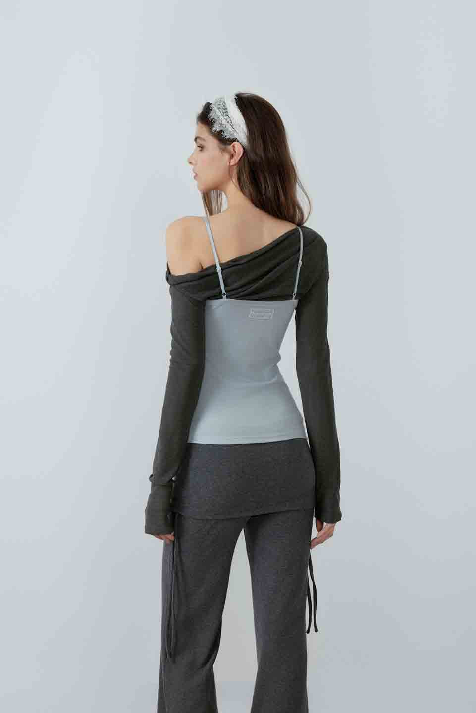 NONCESTNON N222 One shoulder fake two piece top