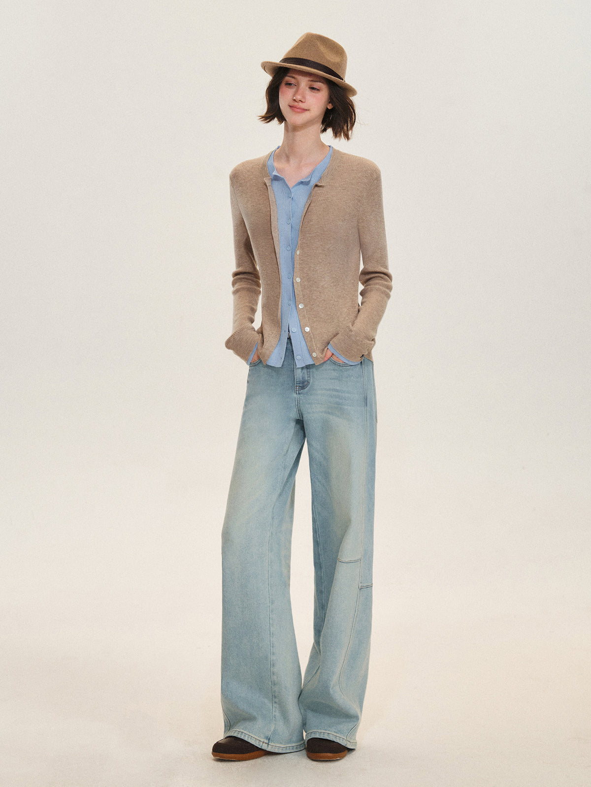 Asgony ASG26619 Faux-Layered Knit Cardigan