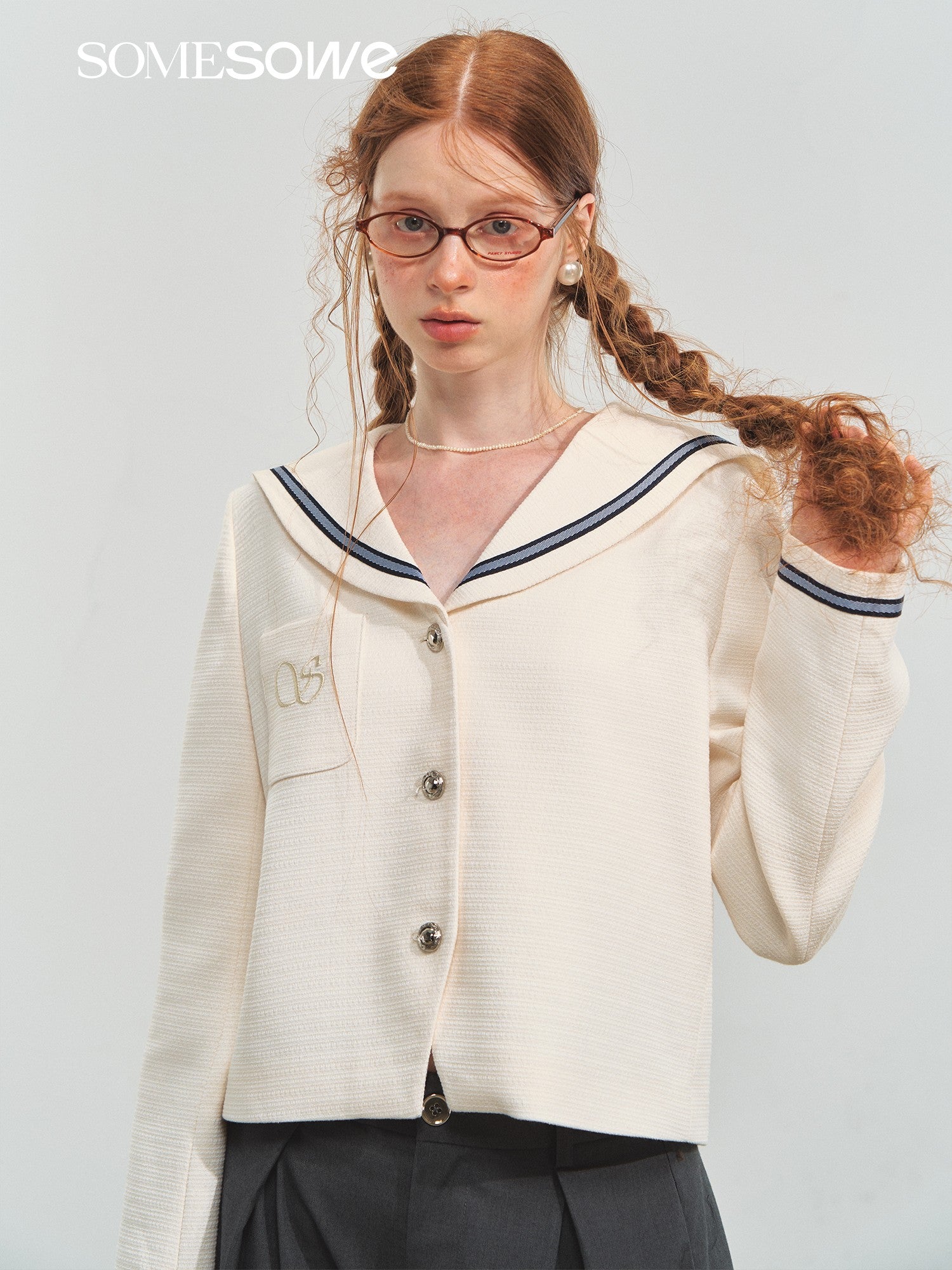 SOMESOWE S2508204 Sailing style embroidered tweed short jacket