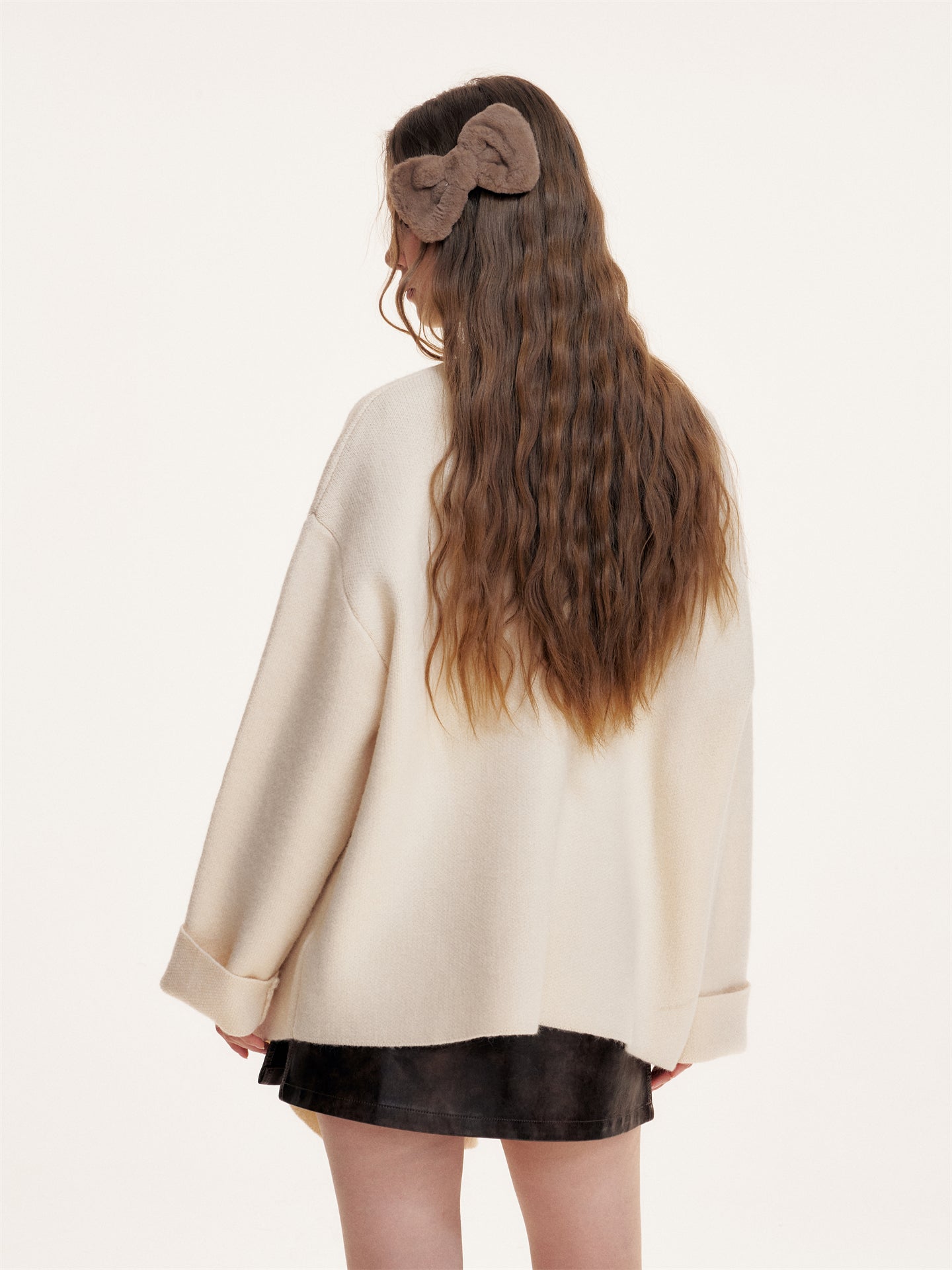 16DEWS 16D25411 Irregular hem lapel woolen cloak coat