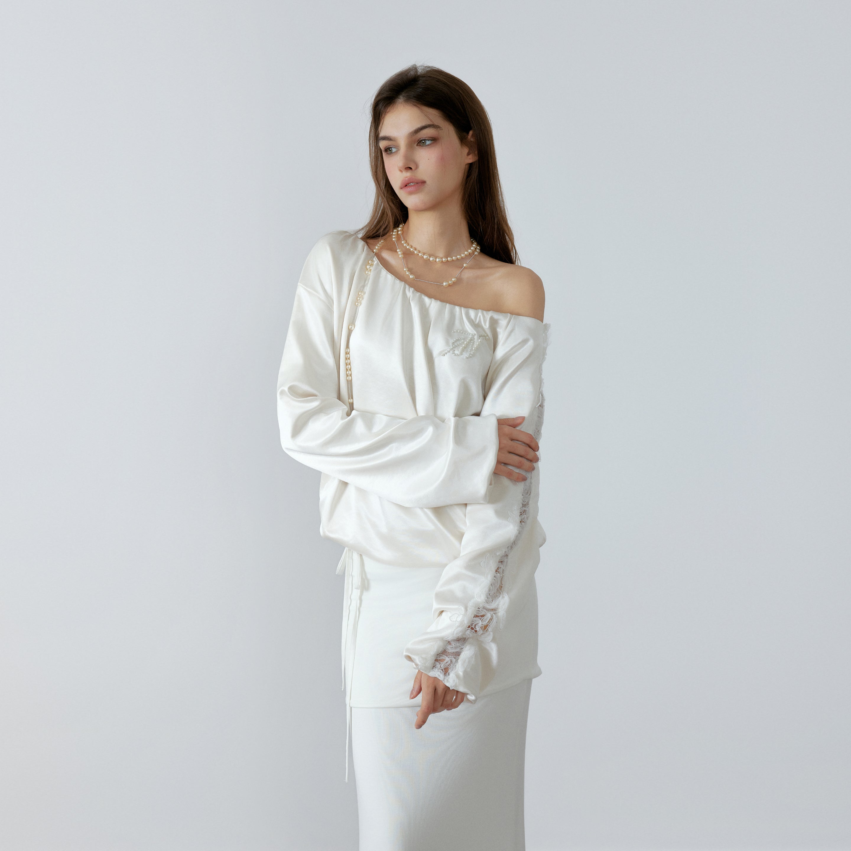 NONCESTNON N223 Satin one shoulder hoodie