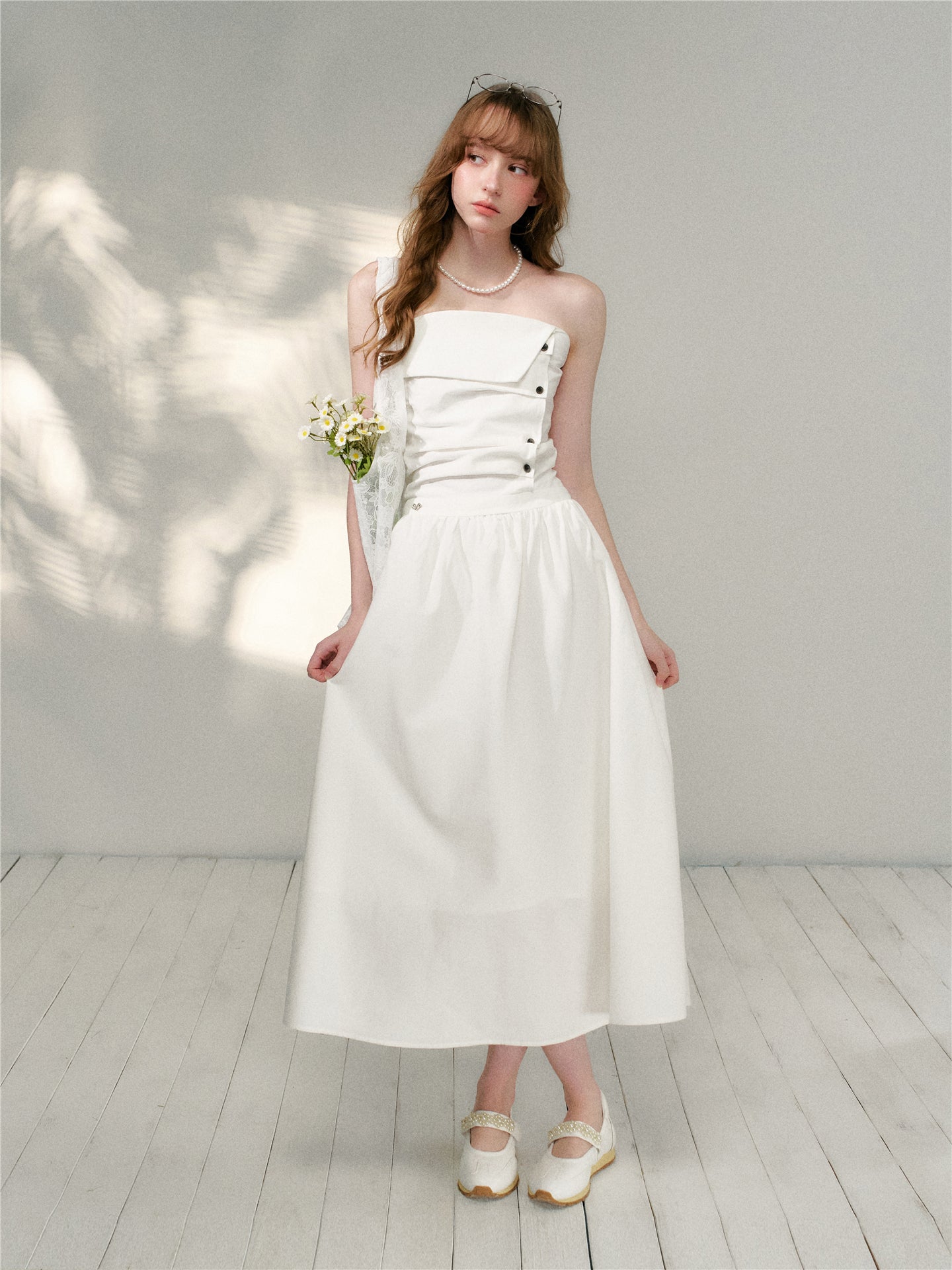 16DEWS 16D26128 Pleated strapless A-line dress