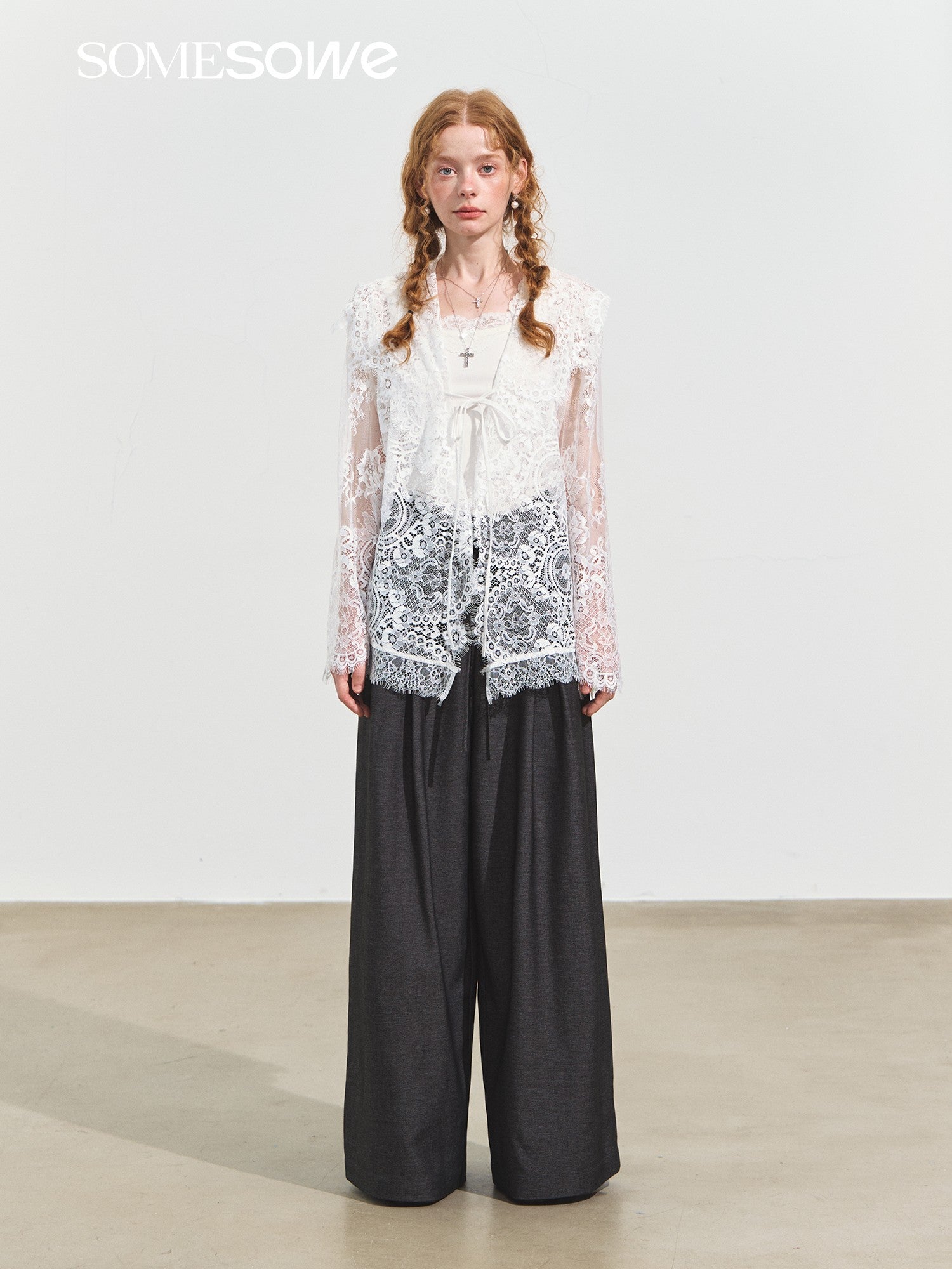 SOMESOWE S2508248 Hooded patchwork lace top