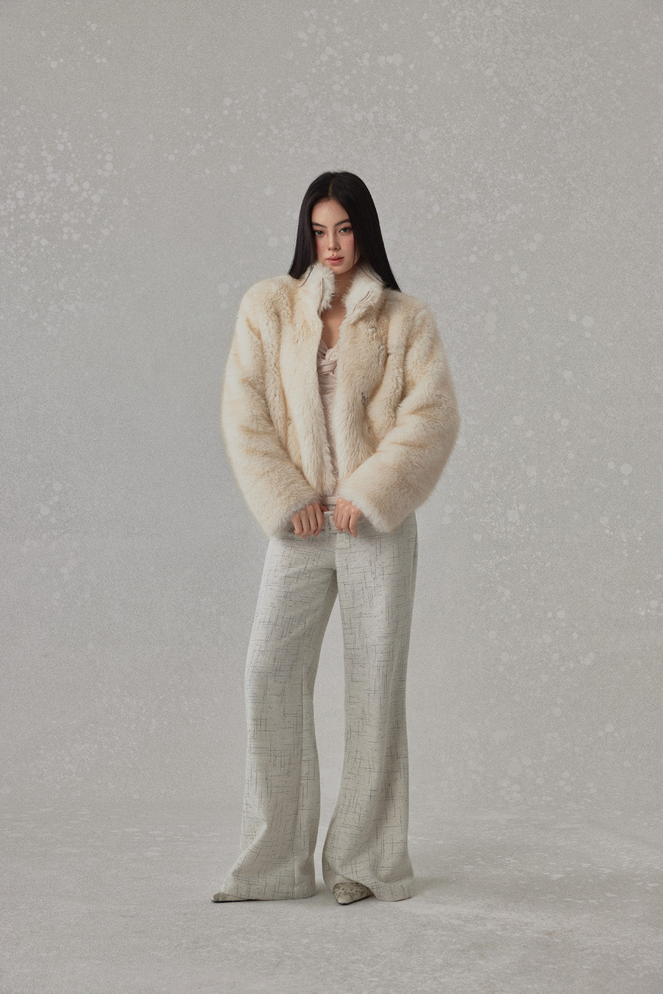 NONCESTNON N238 Pearl Buttoned Fur Coat