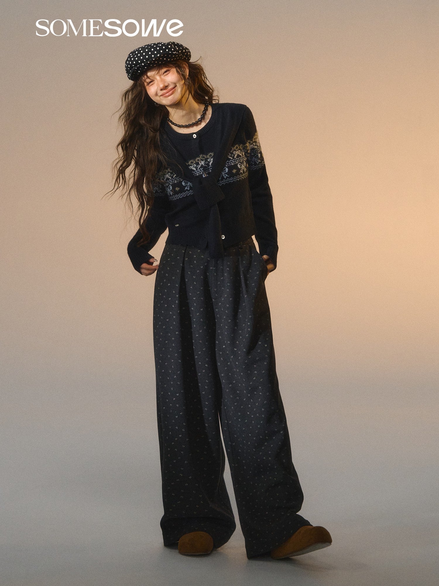 SOMESOWE S2508262 Printed butterfly tie woolen trousers
