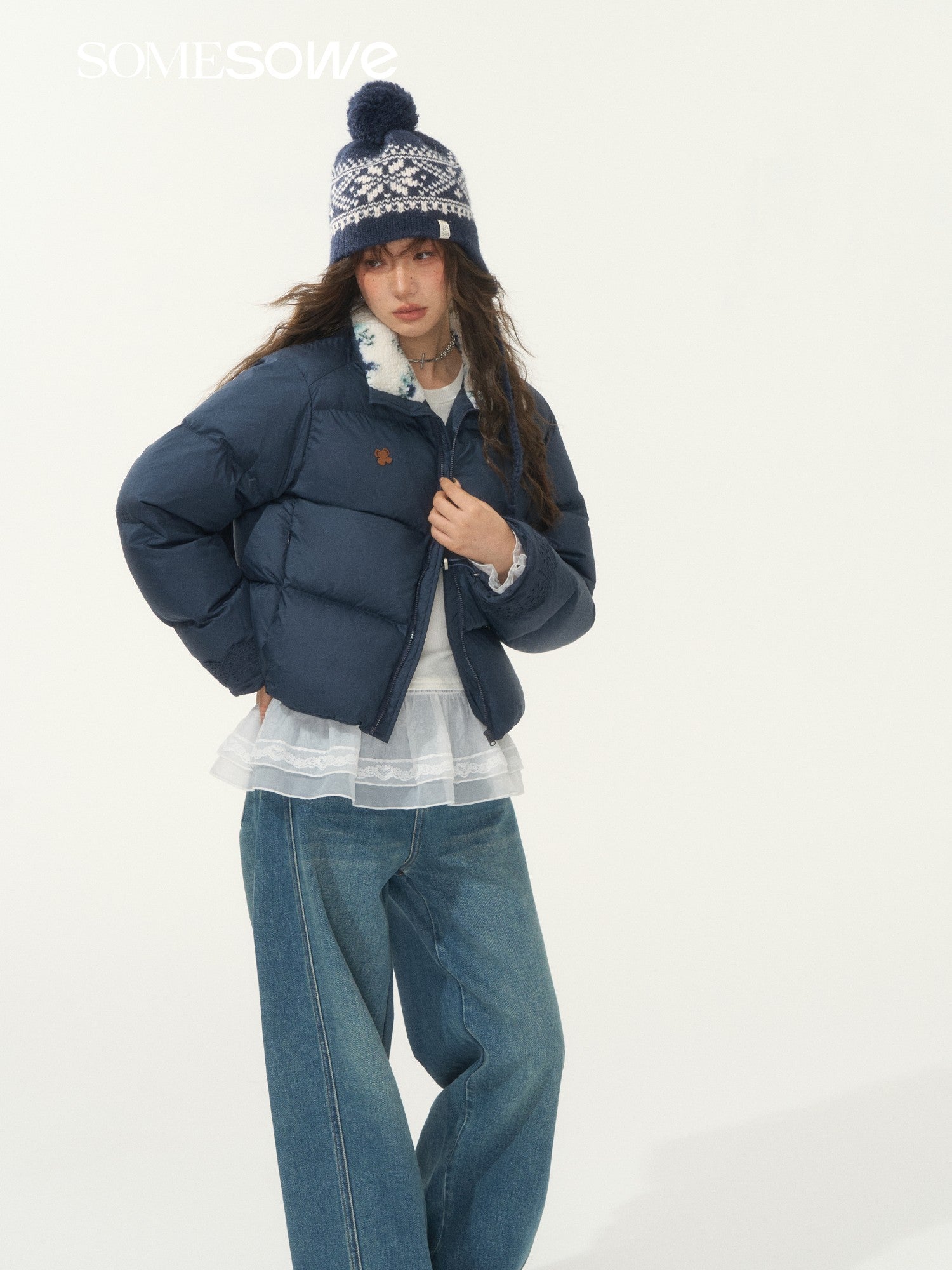 SOMESOWE S2508276 Fur collar splicing short down jacket