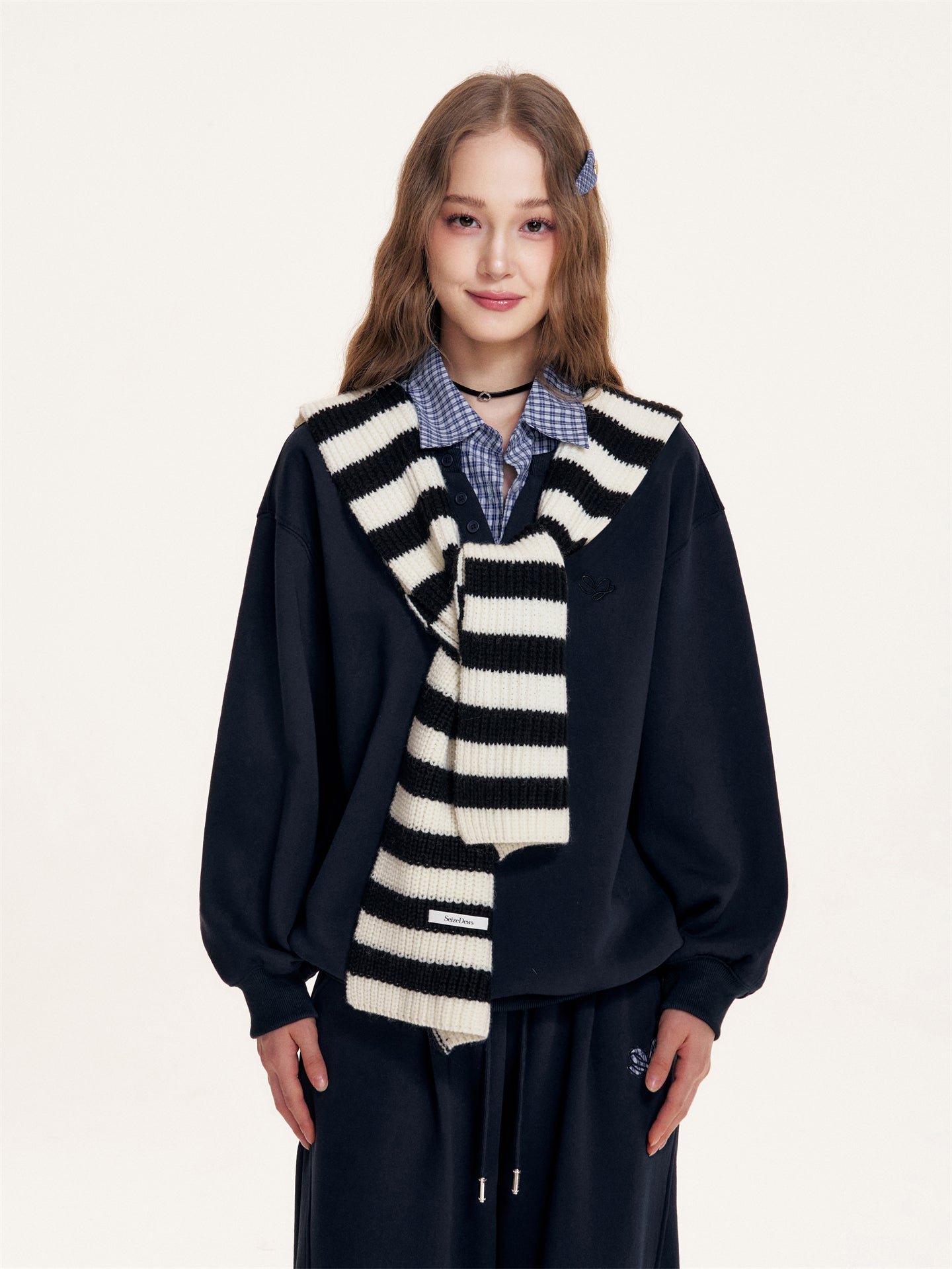 16DEWS 16D25401&16D25402&16D25414 Detachable shawl fake two-piece top + pants set